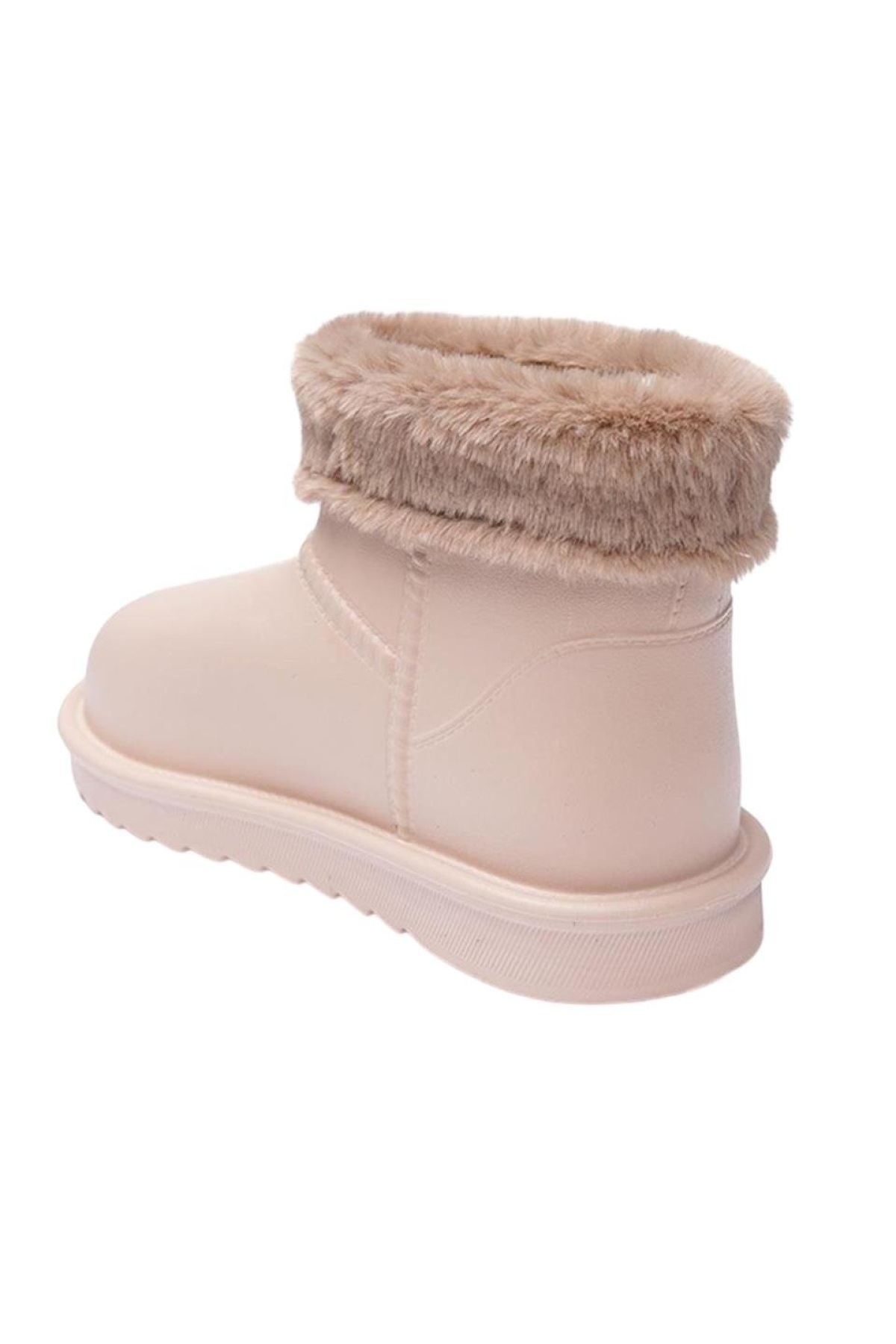 Yuvarlak Burun Kadın Kürklü Kısa Yağmur Botu BEJ - Görsel 4