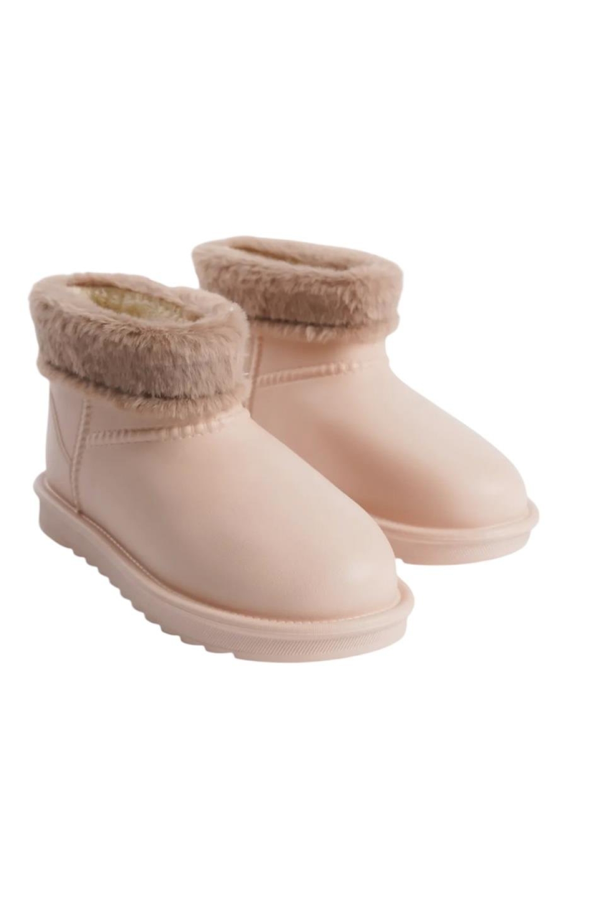 Yuvarlak Burun Kadın Kürklü Kısa Yağmur Botu BEJ - Görsel 5