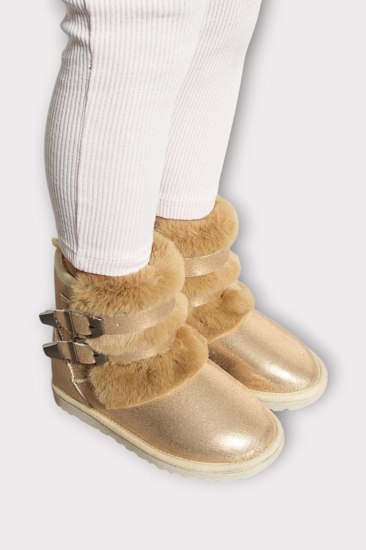 İçi Kürklü Çift Kemerli Kadın Bot BRONZ - Görsel 2