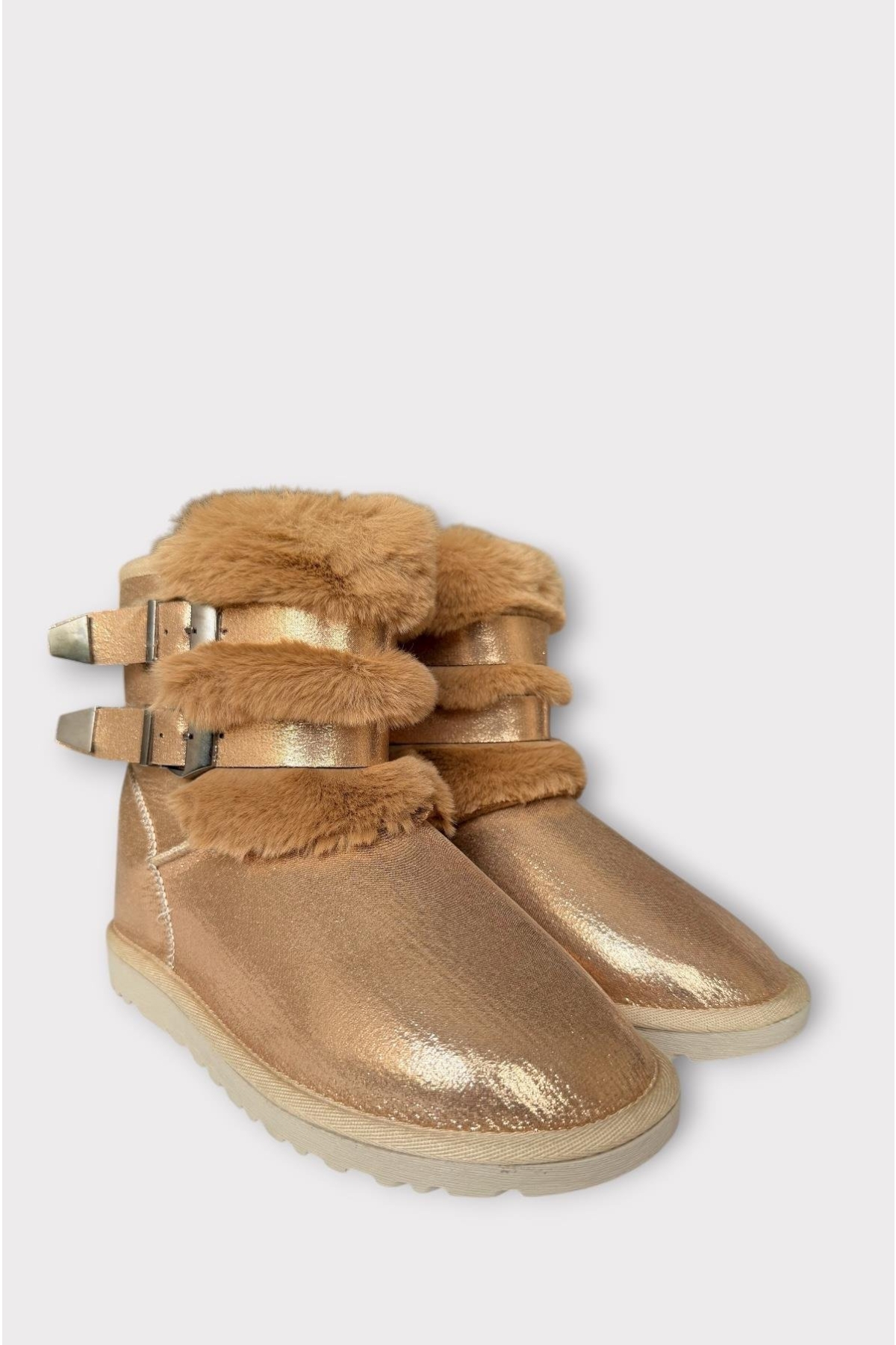 İçi Kürklü Çift Kemerli Kadın Bot BRONZ - Görsel 5