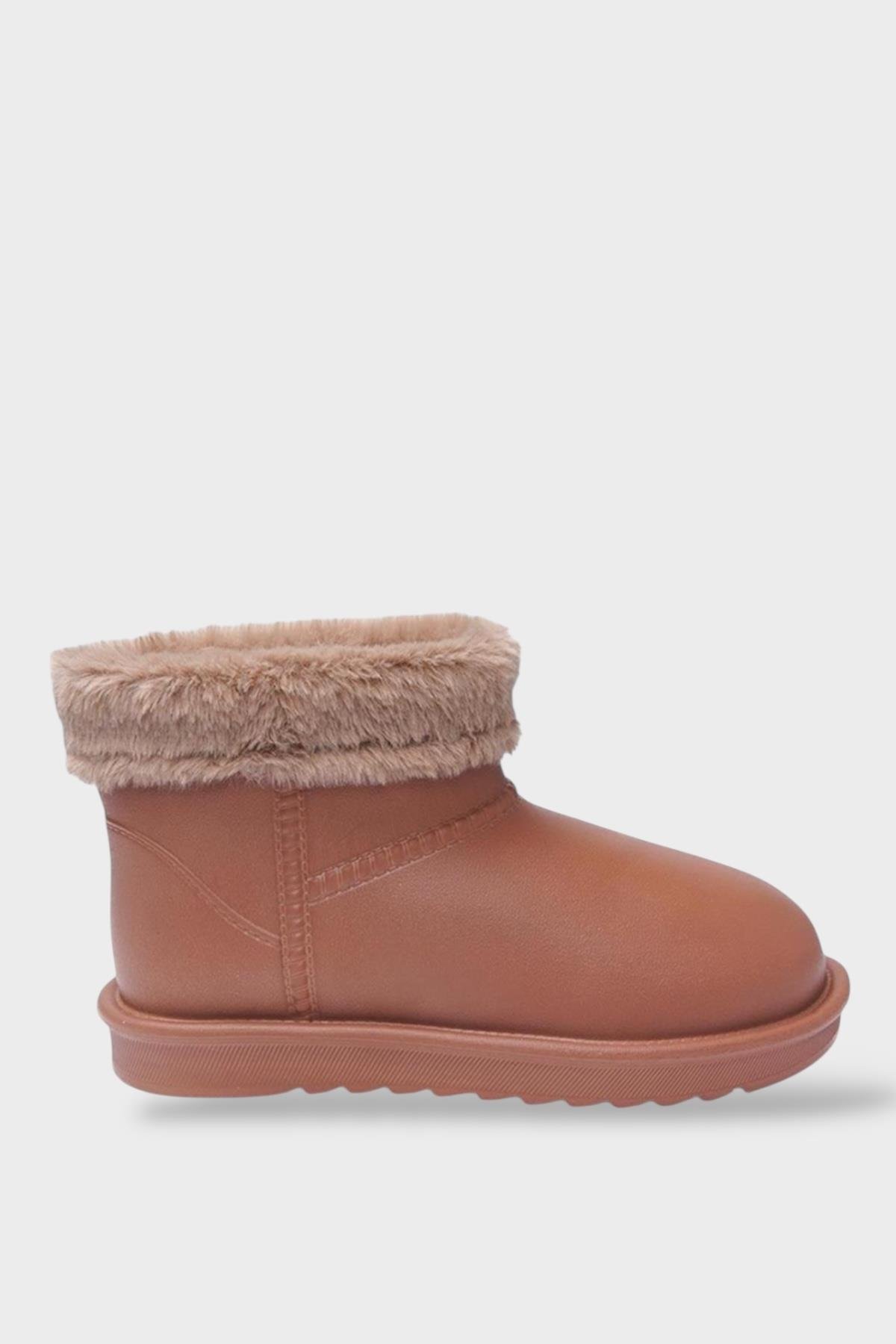 Yuvarlak Burun Kadın Kürklü Kısa Yağmur Botu TABA - Görsel 2