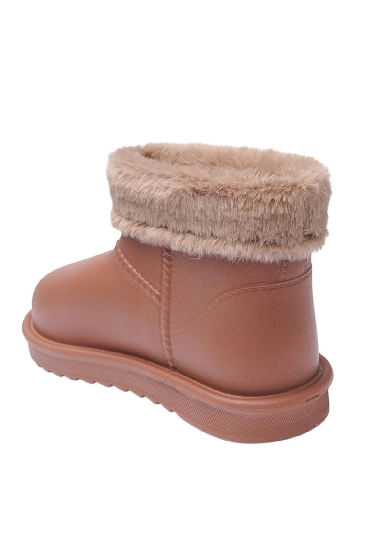 Yuvarlak Burun Kadın Kürklü Kısa Yağmur Botu TABA - Görsel 5