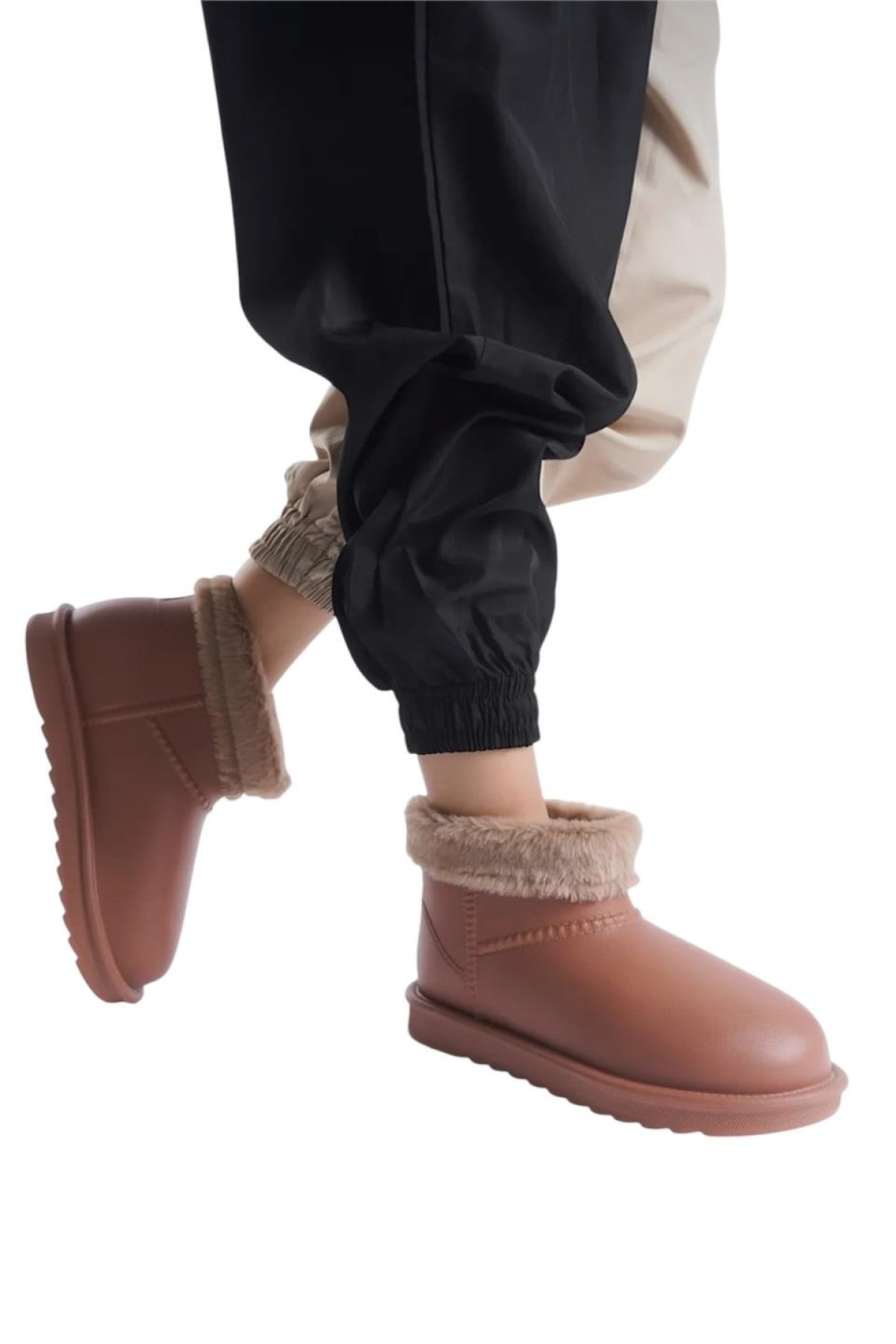 Yuvarlak Burun Kadın Kürklü Kısa Yağmur Botu TABA - Görsel 6