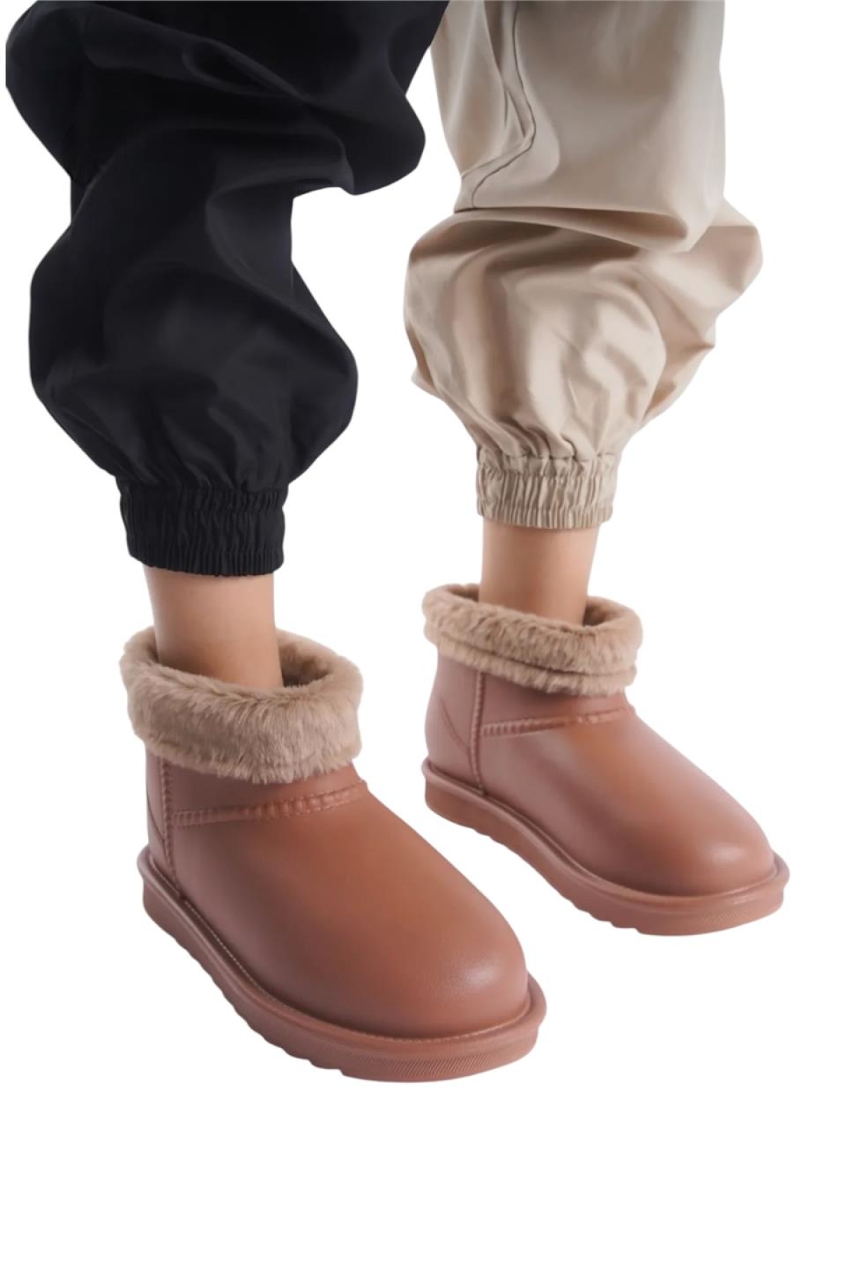 Yuvarlak Burun Kadın Kürklü Kısa Yağmur Botu TABA - Görsel 8