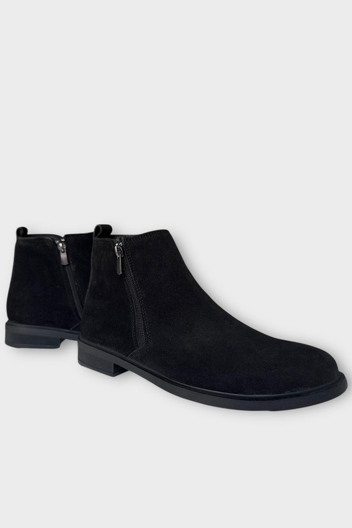 Erkek Hakiki Deri Çift Fermuar Detay Bot SİYAH - Görsel 3