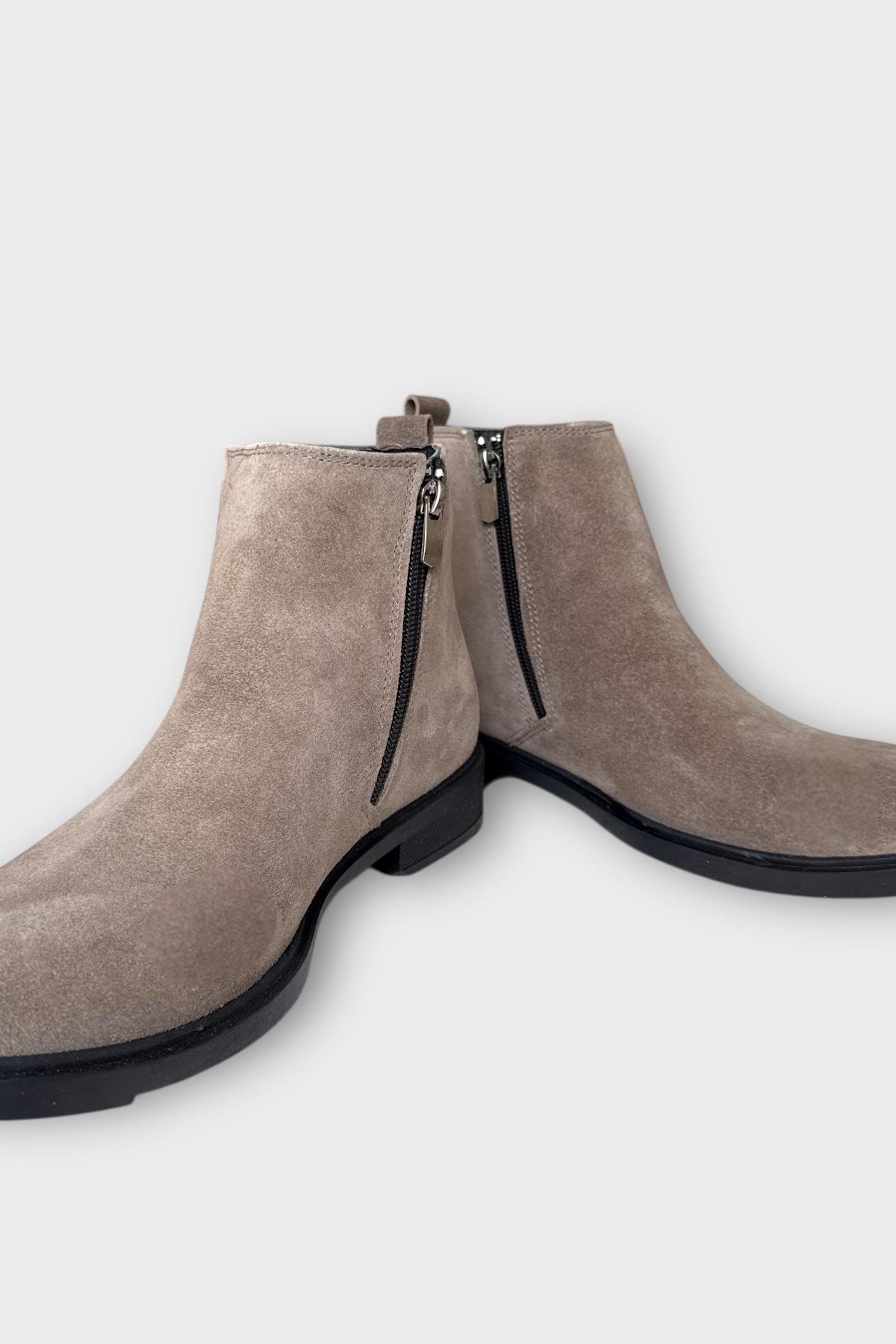 Erkek Hakiki Deri Çift Fermuar Detay Bot BEJ - Görsel 5