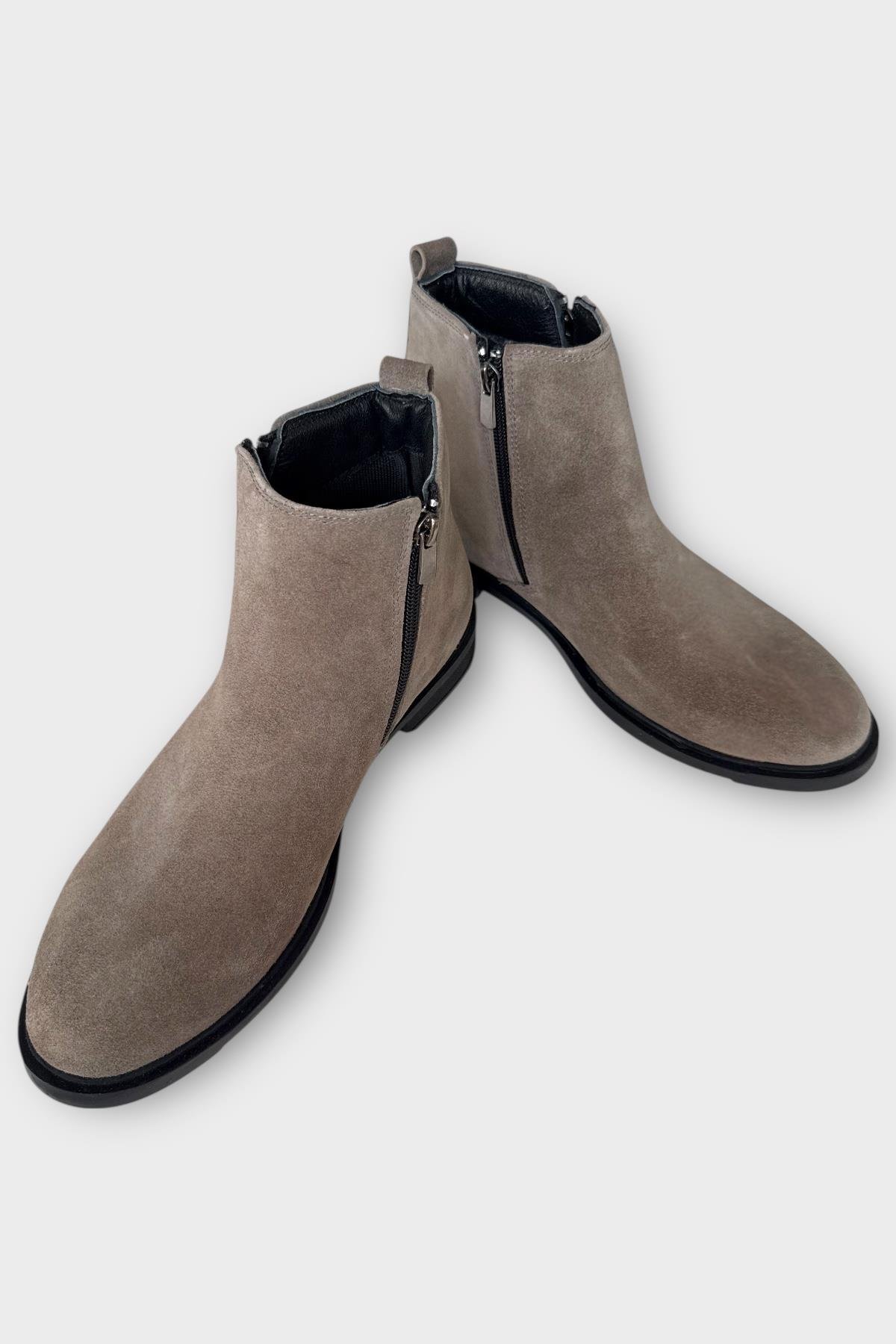 Erkek Hakiki Deri Çift Fermuar Detay Bot BEJ - Görsel 6