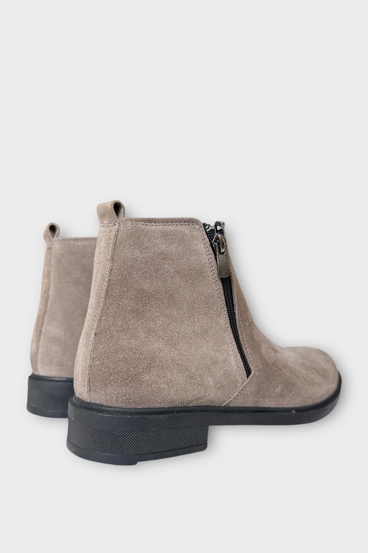 Erkek Hakiki Deri Çift Fermuar Detay Bot BEJ - Görsel 7