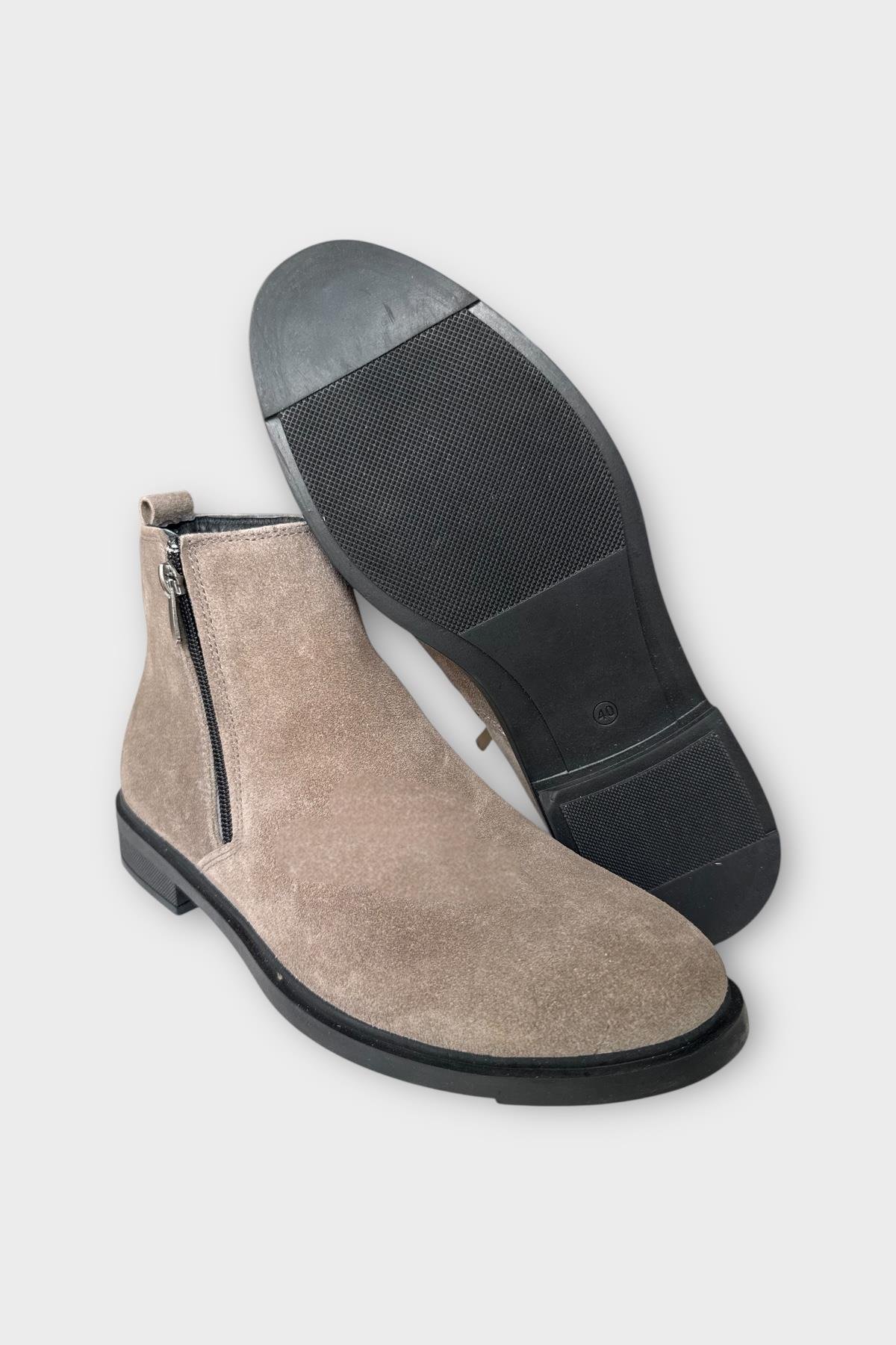 Erkek Hakiki Deri Çift Fermuar Detay Bot BEJ - Görsel 8