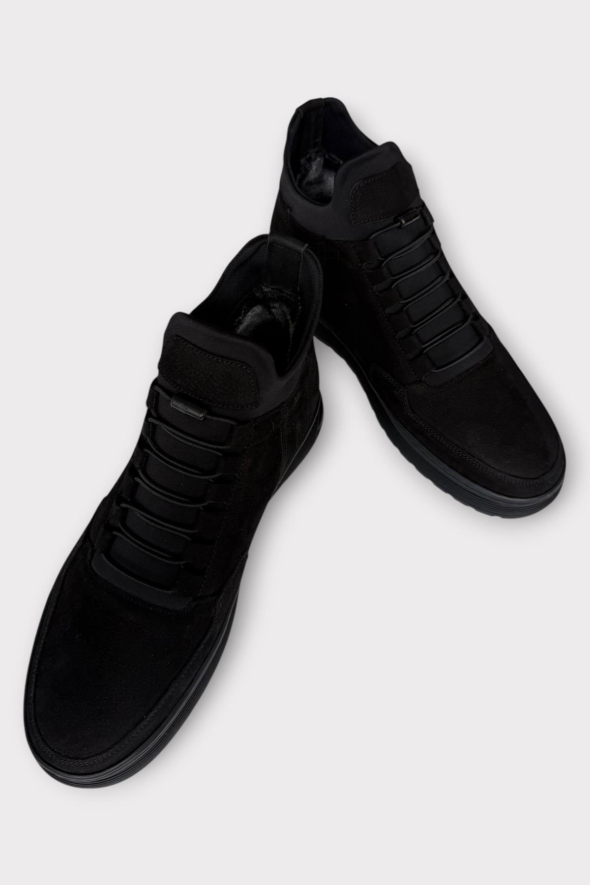 Erkek Nubuk Hakiki Deri Bağcıklı Kaydırmaz Kauçuk Taban Bot SİYAH - Görsel 5