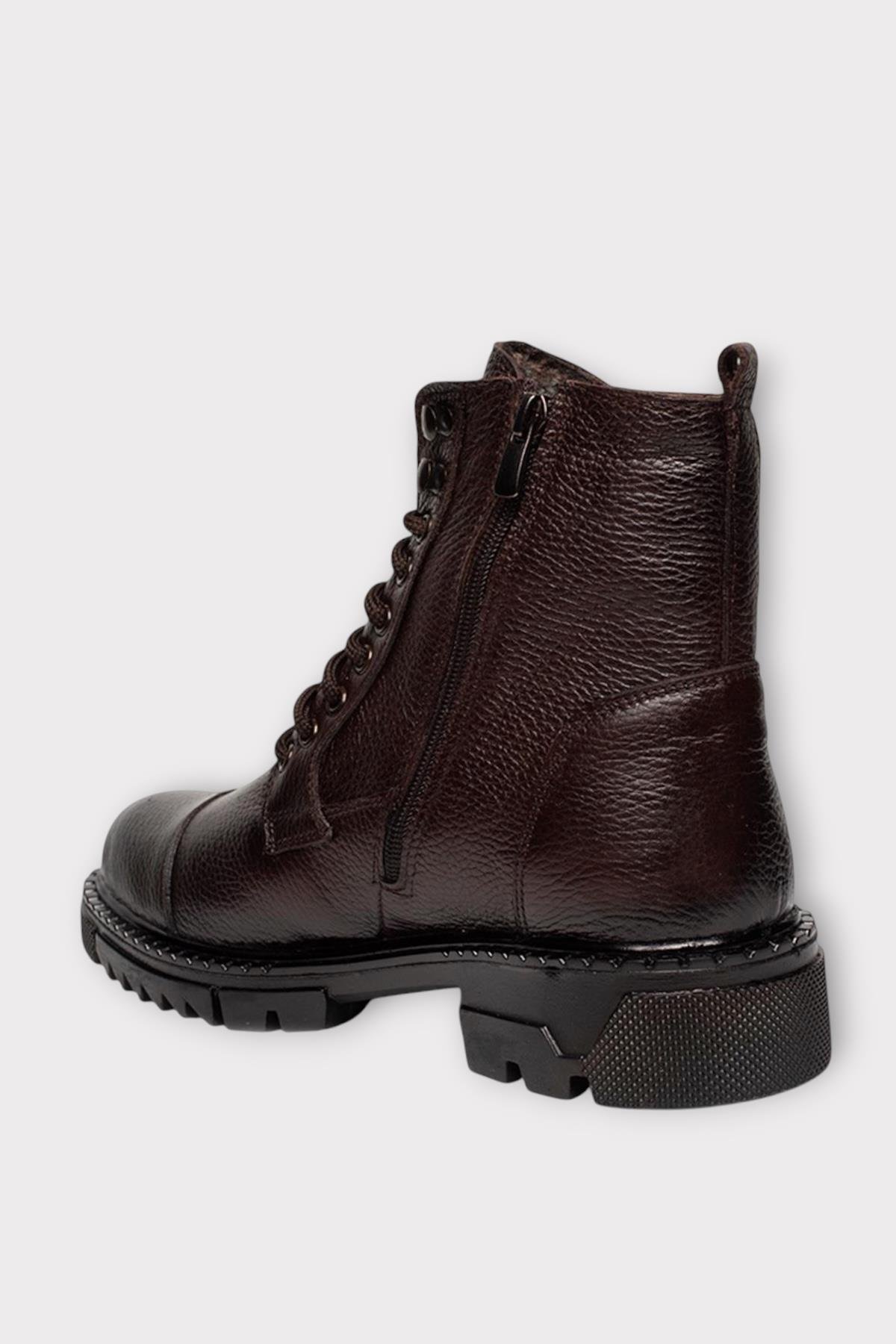 Erkek İçi Kürklü Hakki Deri Fermuarlı Kaydırmaz Termo Taban Bot KAHVERENGİ - Görsel 4
