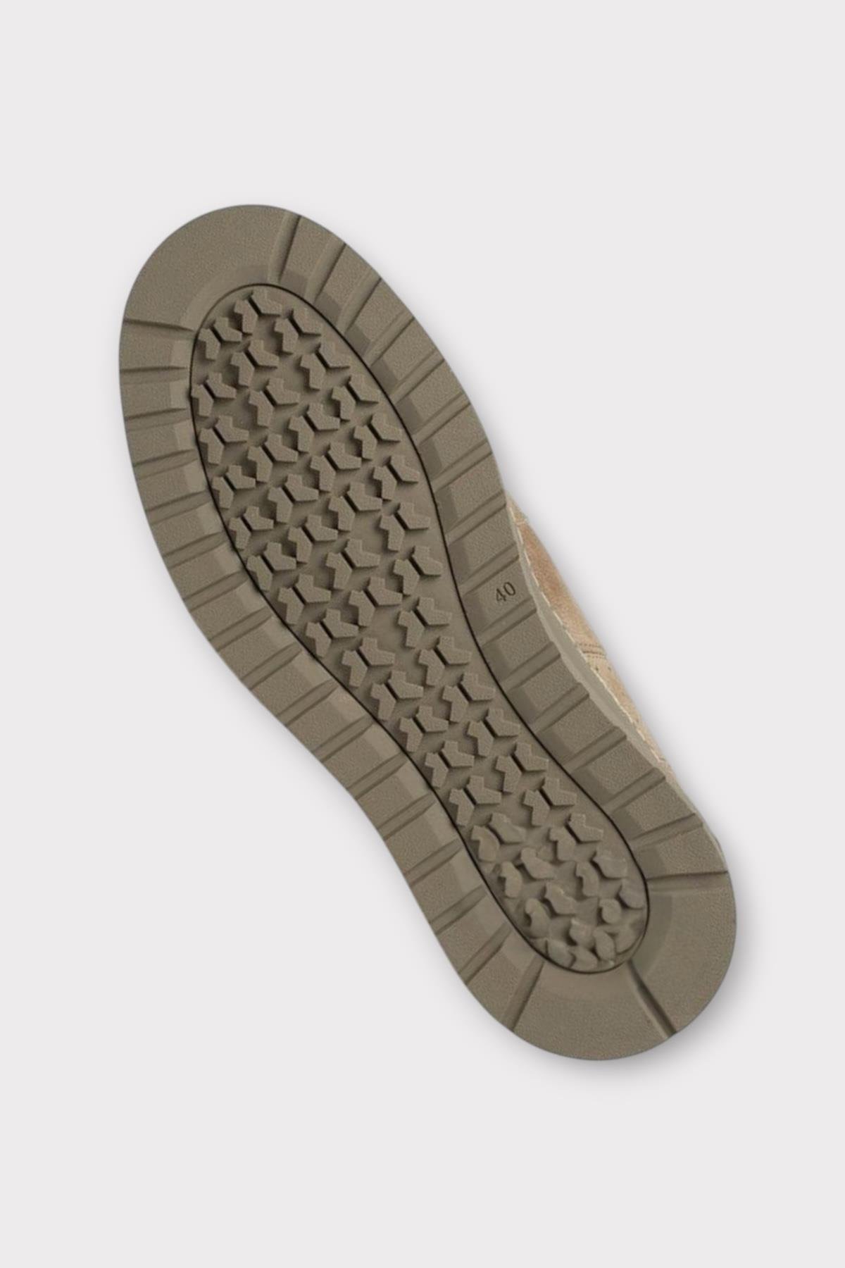 Erkek Nubuk Hakiki Deri Bağcıklı Kaydırmaz Kauçuk Taban Bot BEJ - Görsel 5