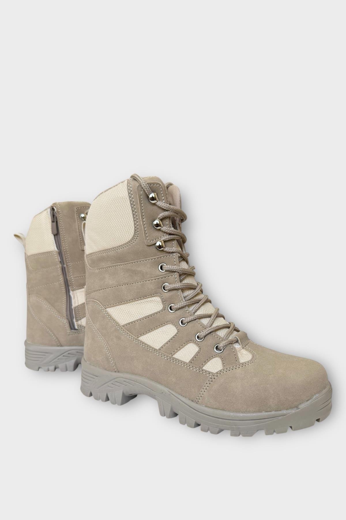 Fermuarlı Bağcıklı Erkek Uzun Bot KREM - Görsel 4