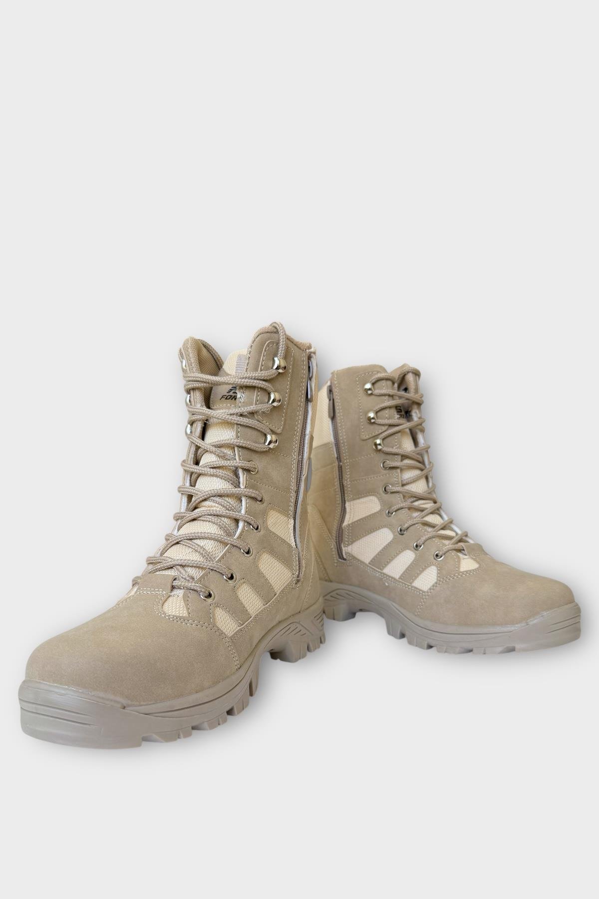 Fermuarlı Bağcıklı Erkek Uzun Bot KREM - Görsel 5