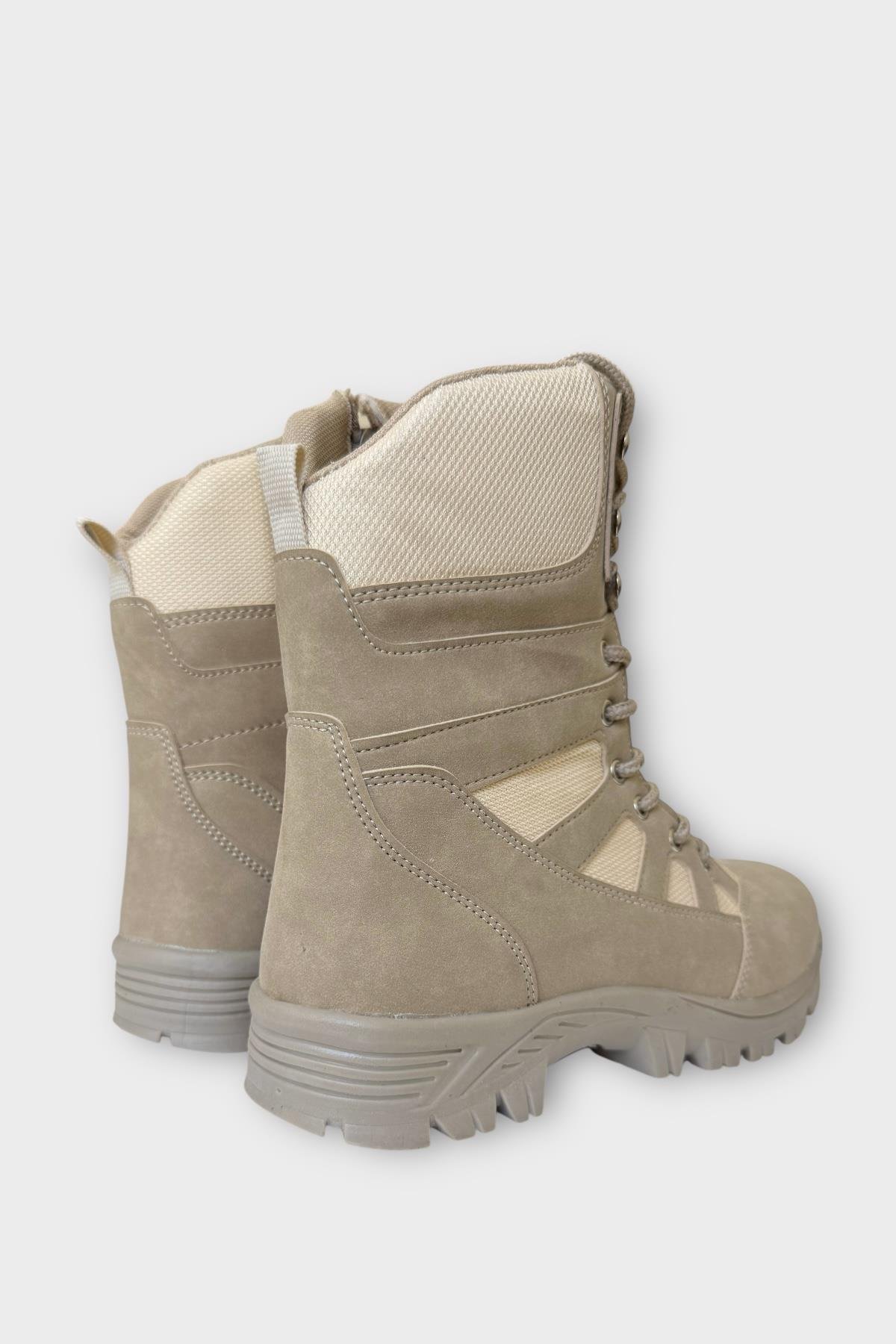 Fermuarlı Bağcıklı Erkek Uzun Bot KREM - Görsel 6