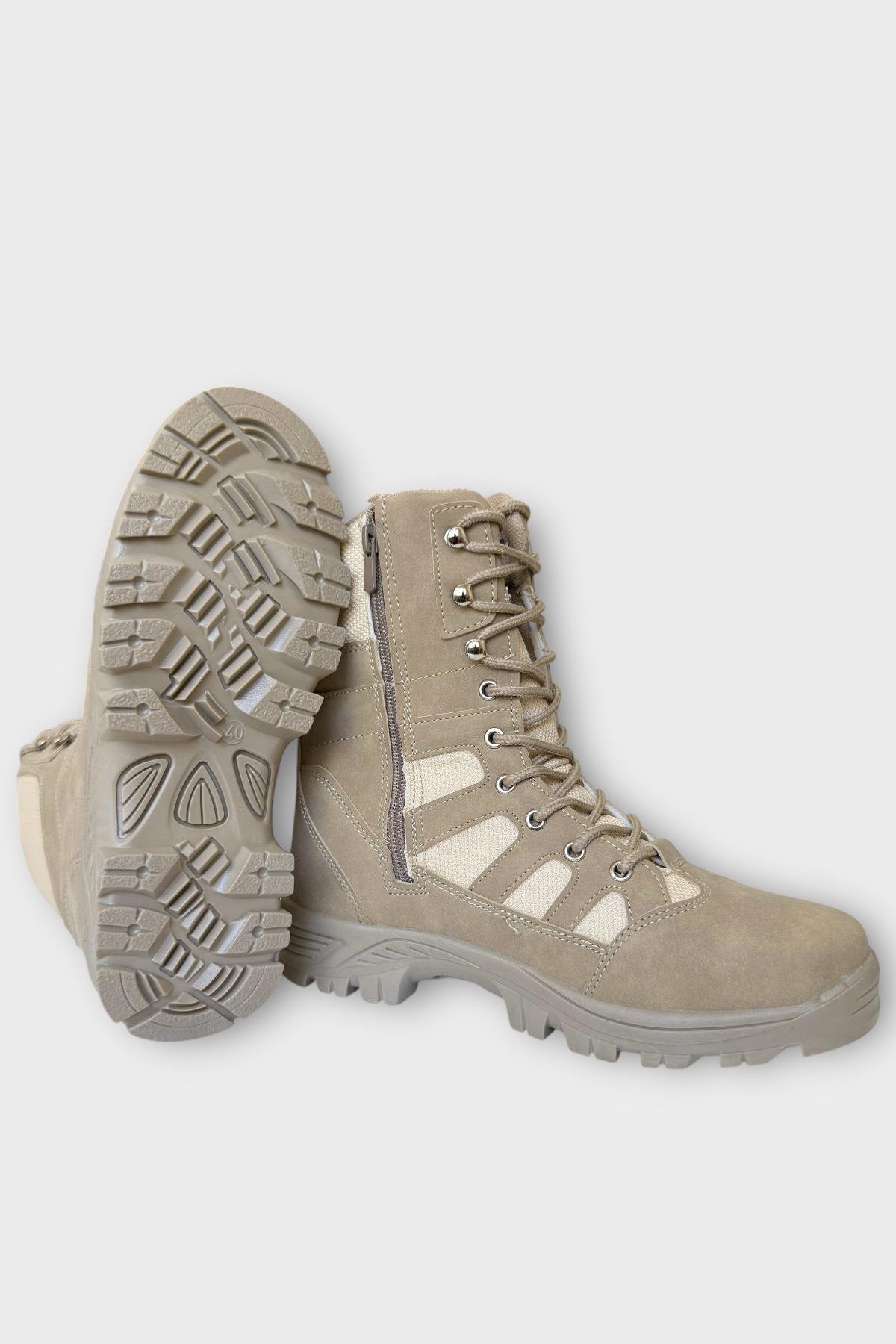 Fermuarlı Bağcıklı Erkek Uzun Bot KREM - Görsel 7