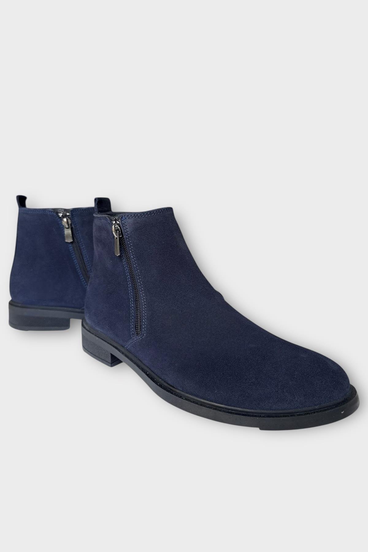Erkek Hakiki Deri Çift Fermuar Detay Bot LACİVERT - Görsel 3