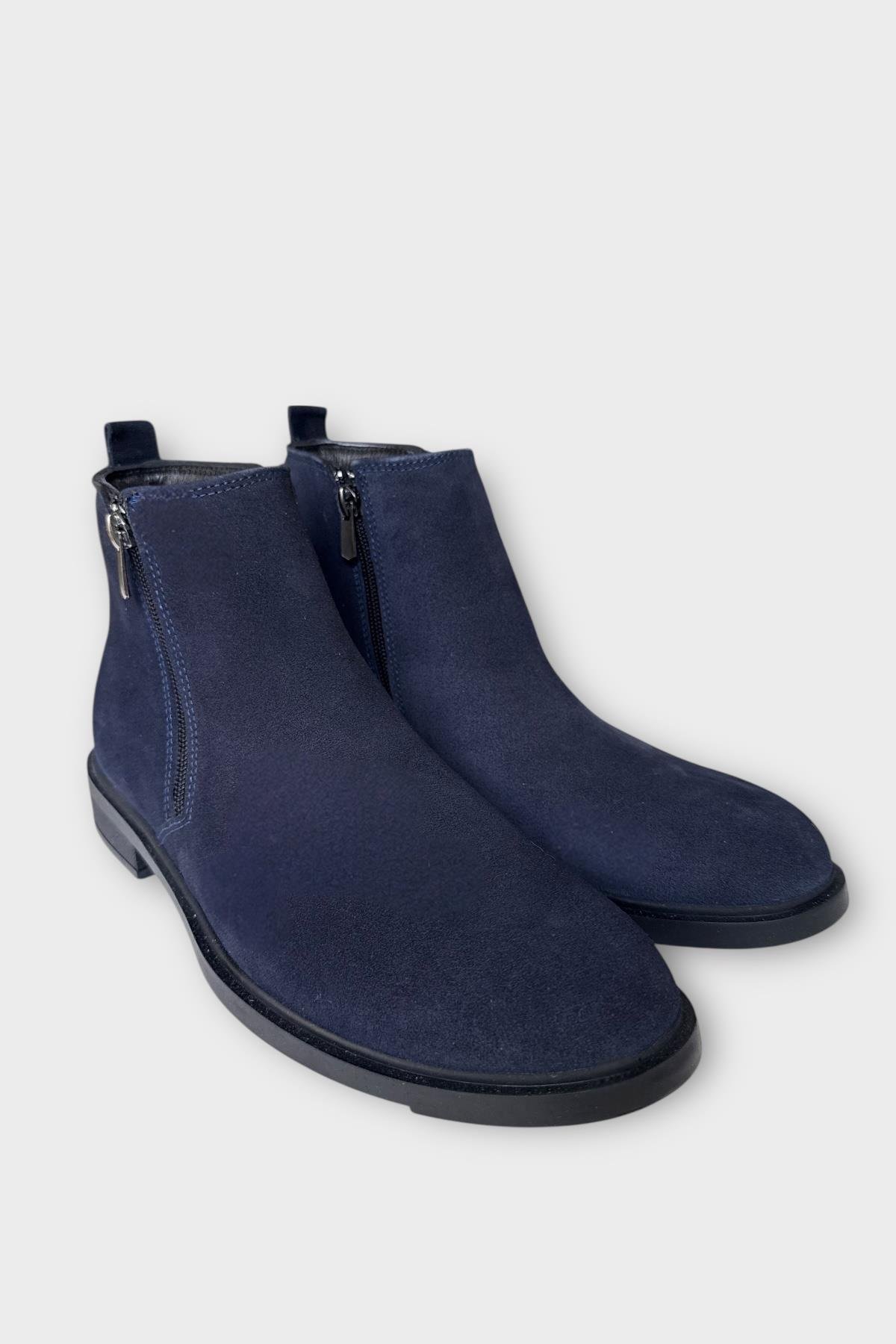 Erkek Hakiki Deri Çift Fermuar Detay Bot LACİVERT - Görsel 4