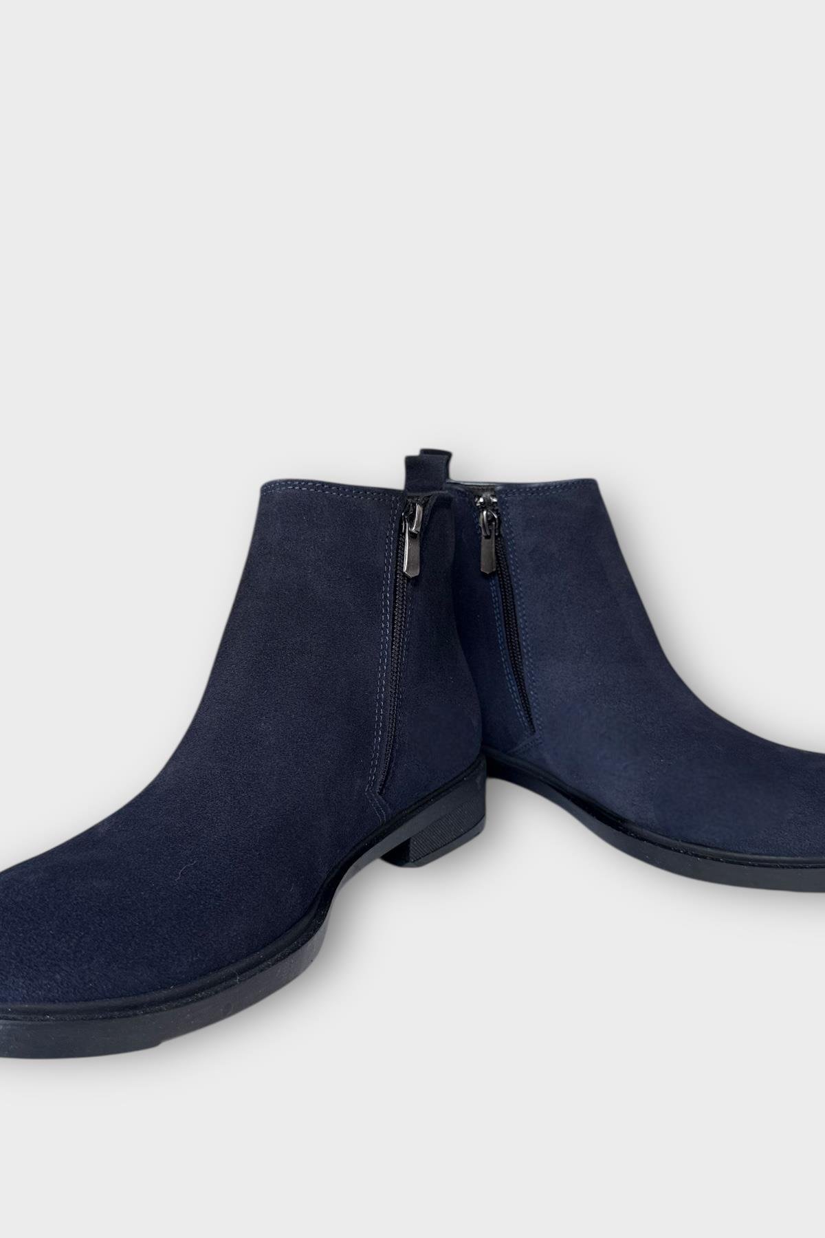 Erkek Hakiki Deri Çift Fermuar Detay Bot LACİVERT - Görsel 5