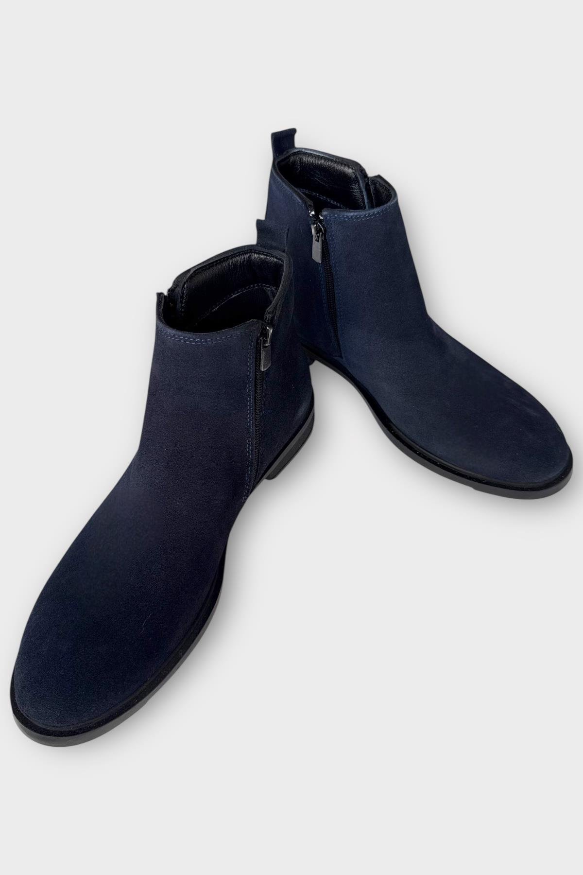 Erkek Hakiki Deri Çift Fermuar Detay Bot LACİVERT - Görsel 6