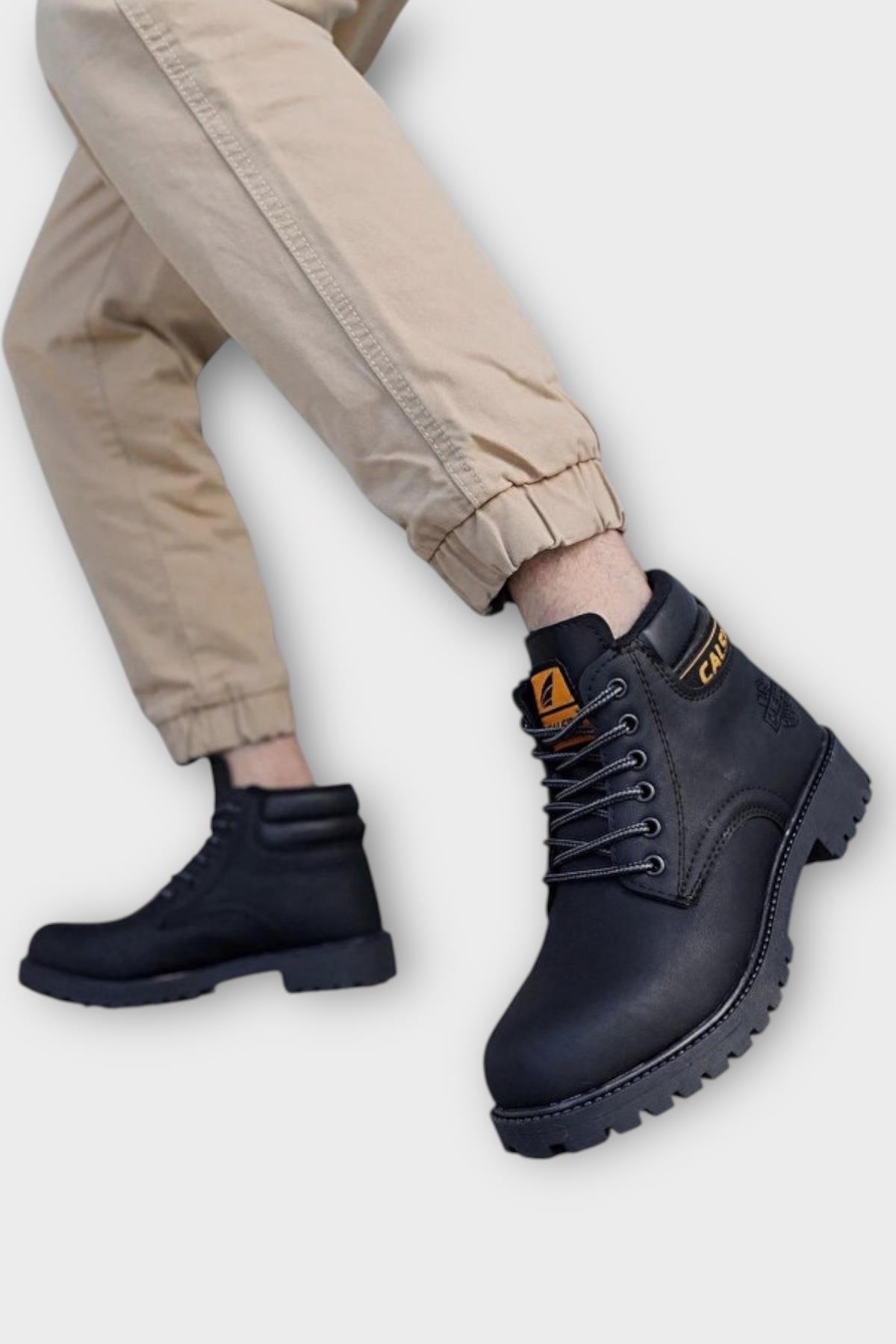 Unisex Kışlık Soğuk Geçirmez Kaydırmaz Taban Günlük Bağcıklı Bot SİYAH - FÜME - Görsel 6