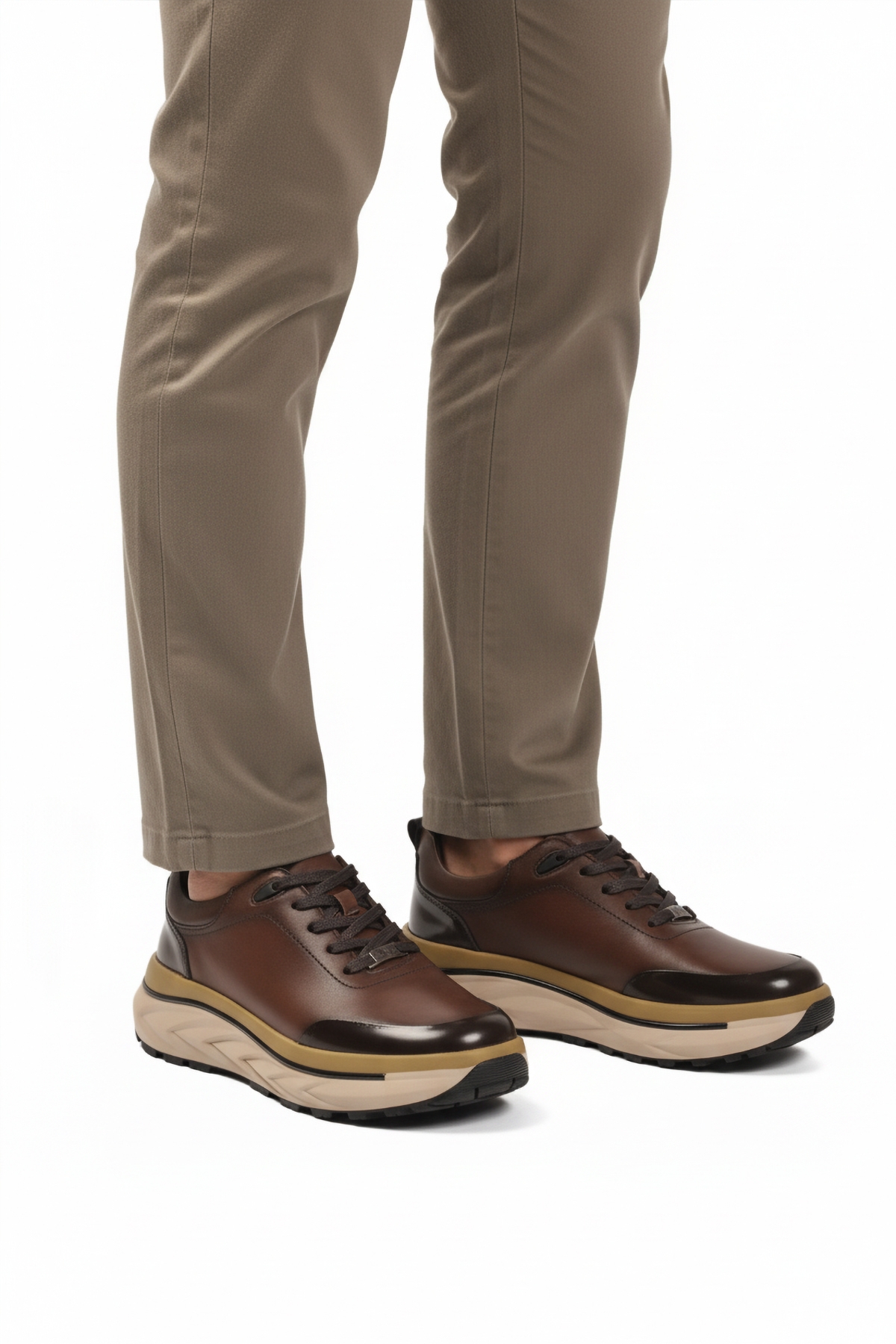 Kahve Hakiki Deri Bağcıklı Erkek Sneaker 152-22390 M - Görsel 2