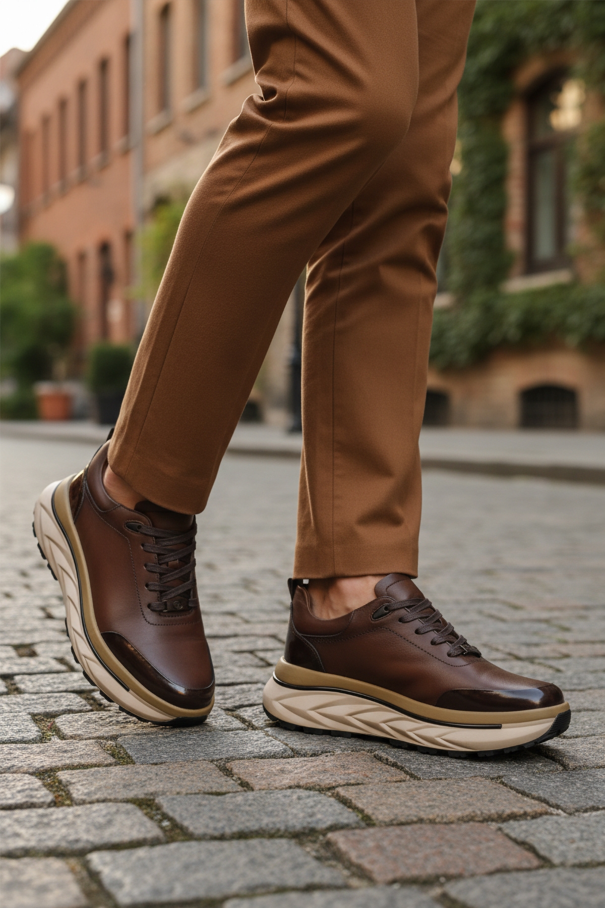 Kahve Hakiki Deri Bağcıklı Erkek Sneaker 152-22390 M - Görsel 4