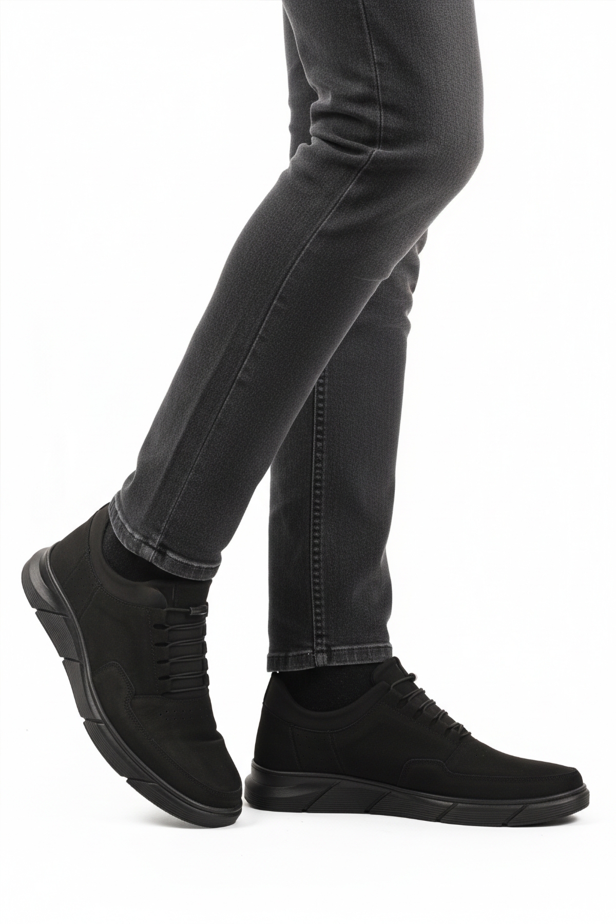 Siyah Nubuk Hakiki Deri Lastik Bağcıklı Erkek Casual Ayakkabı 137 M - Görsel 2