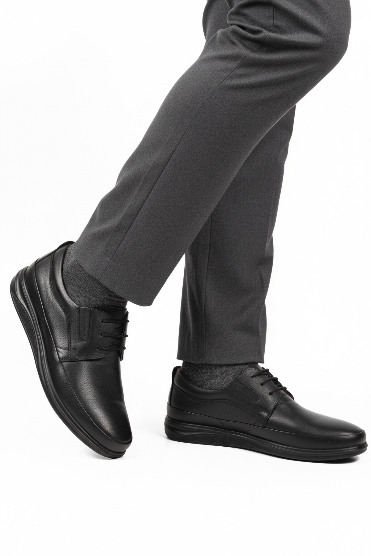 Siyah Bağcıklı Jel Taban Anatomik Hakiki Deri Erkek Casual Ayakkabı 478 M - Görsel 2
