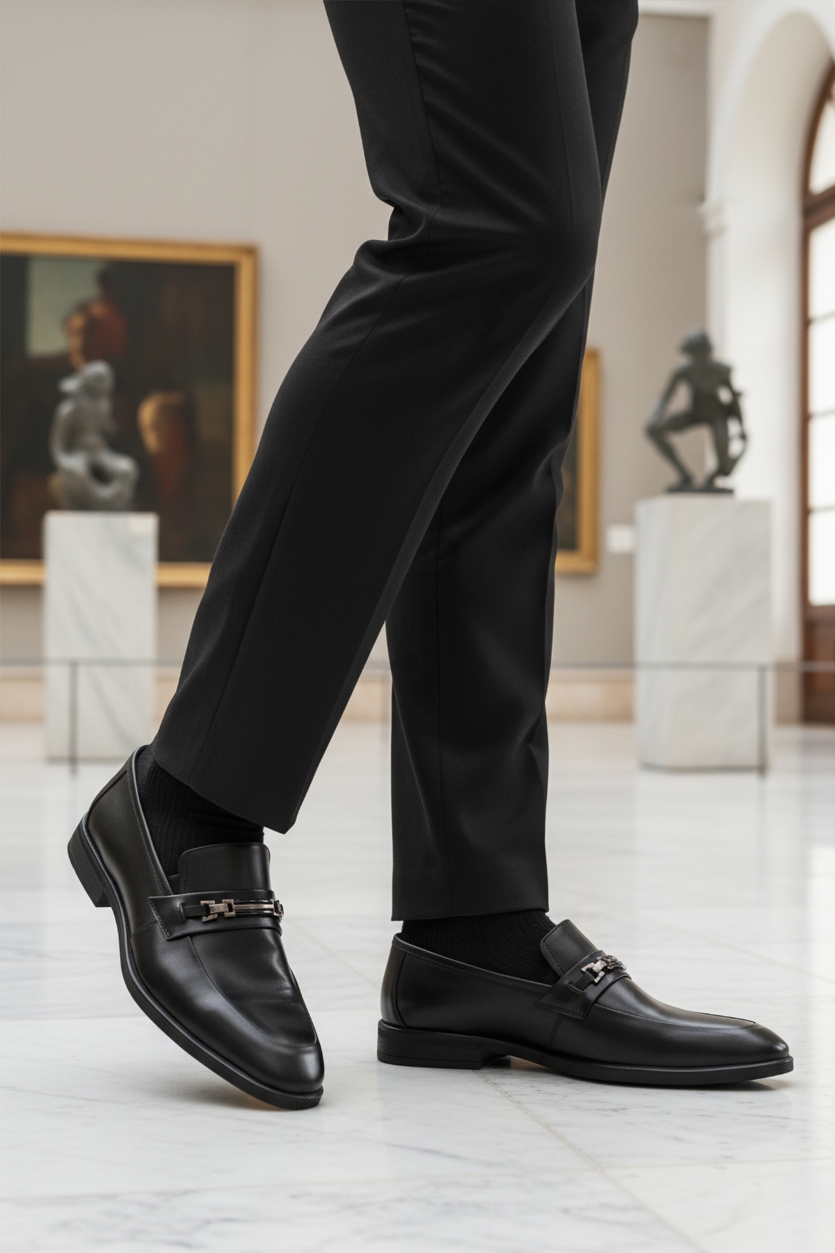 Siyah Hakiki Deri Kaymaz Taban Erkek Klasik Ayakkabı 854-T M - Görsel 4