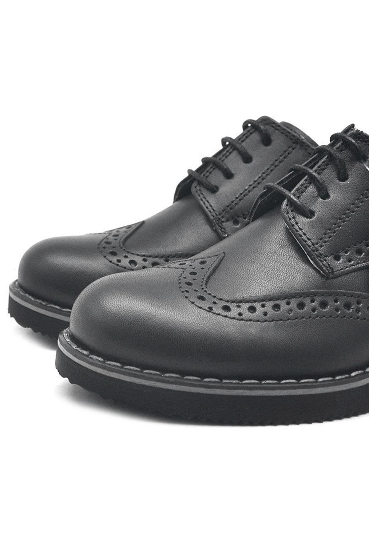 Hakiki Deri Bağcıklı Siyah Erkek Çocuk Klasik Okul Ayakkabı - Görsel 6
