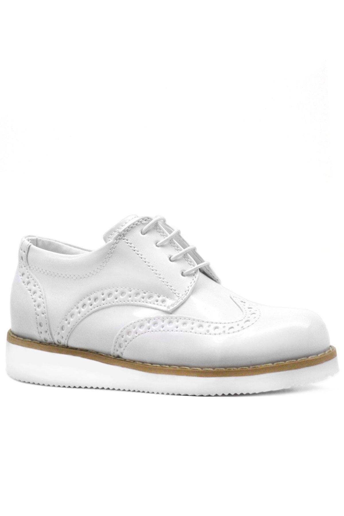 Hidra Beyaz Rugan Bağcıklı Erkek Çocuk Ayakkabı - Görsel 2