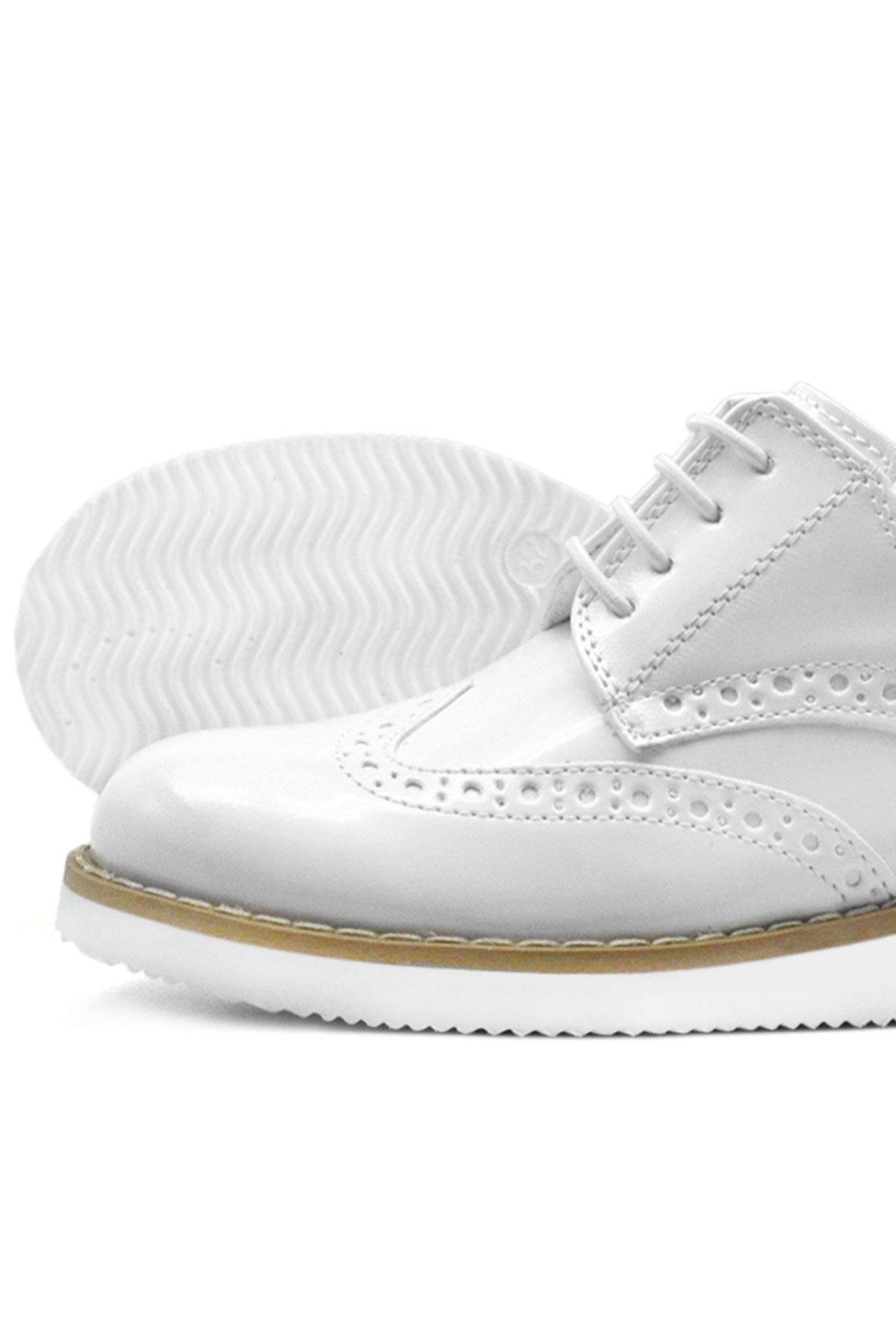 Hidra Beyaz Rugan Bağcıklı Erkek Çocuk Ayakkabı - Görsel 3