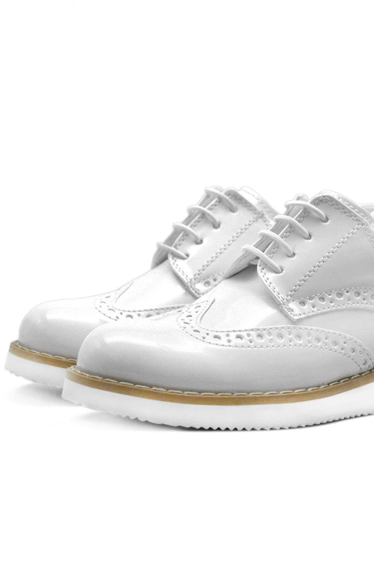 Hidra Beyaz Rugan Bağcıklı Erkek Çocuk Ayakkabı - Görsel 4
