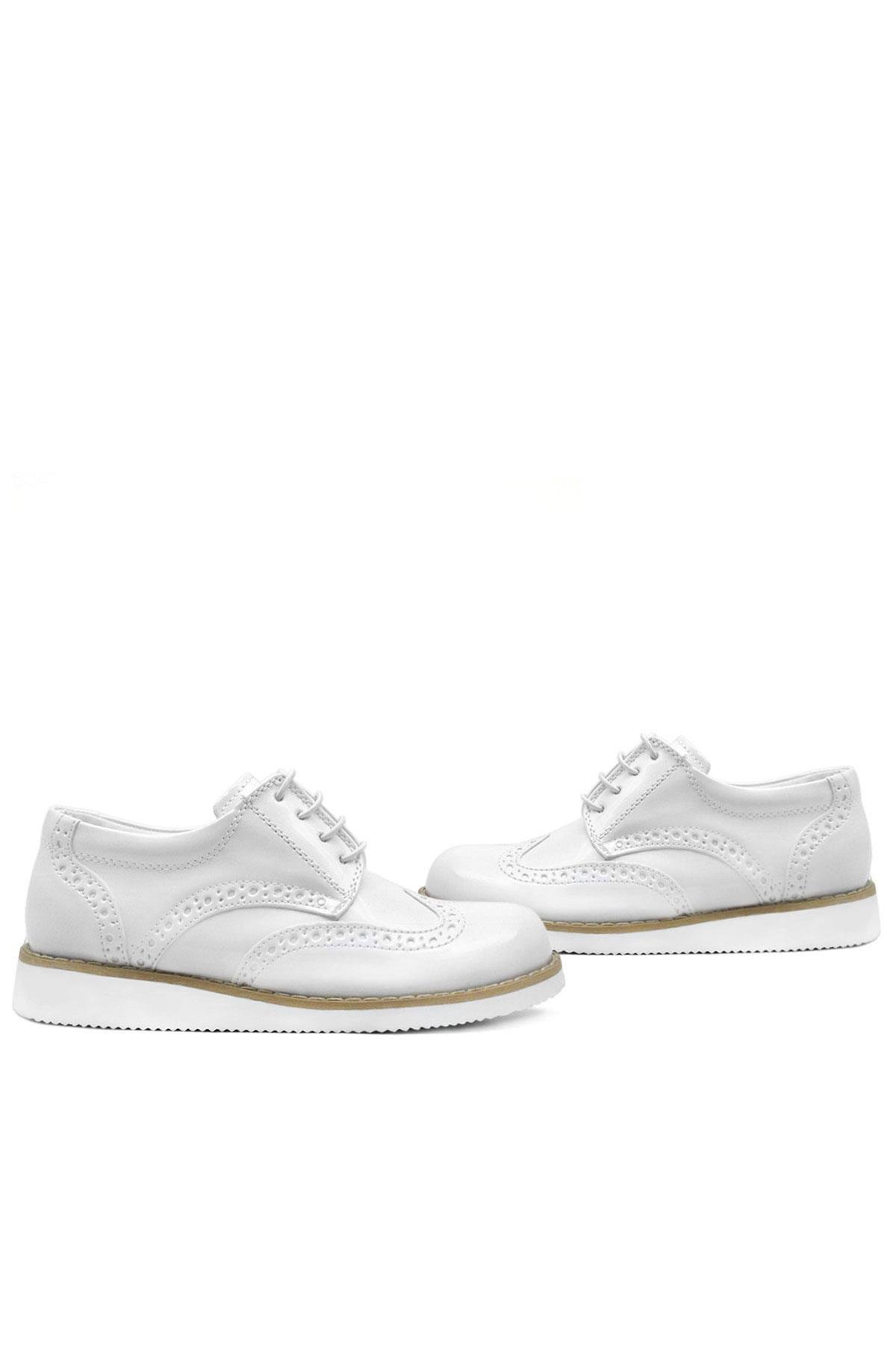 Hidra Beyaz Rugan Bağcıklı Erkek Çocuk Ayakkabı - Görsel 7
