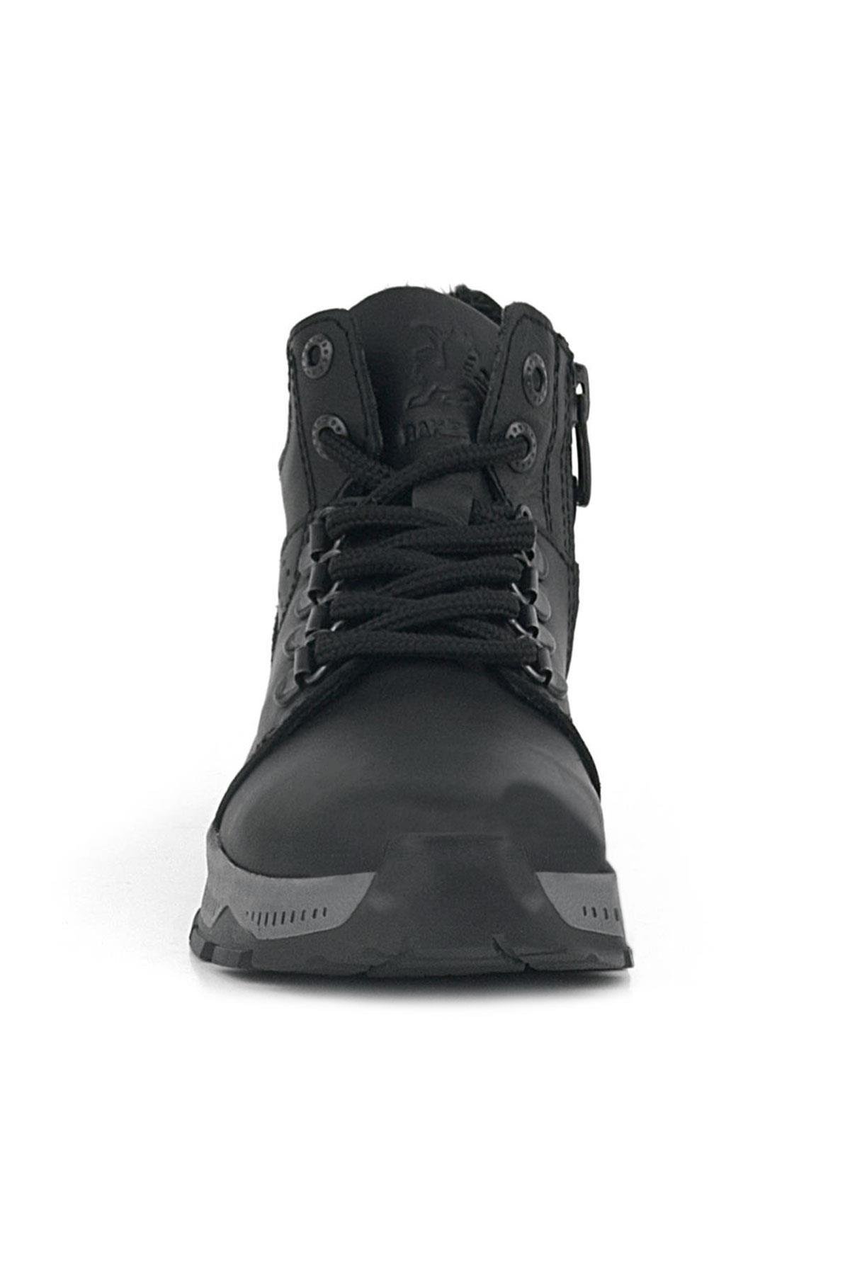 Hakiki Deri Siyah Fermuarlı Trekking Erkek Çocuk Bot - Görsel 6