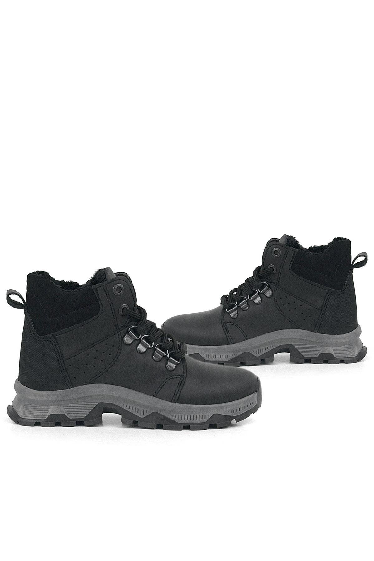 Hakiki Deri Siyah Fermuarlı Trekking Erkek Çocuk Bot - Görsel 8
