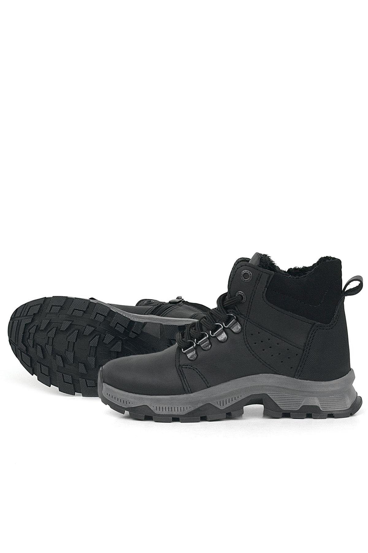 Hakiki Deri Siyah Fermuarlı Trekking Erkek Çocuk Bot - Görsel 9