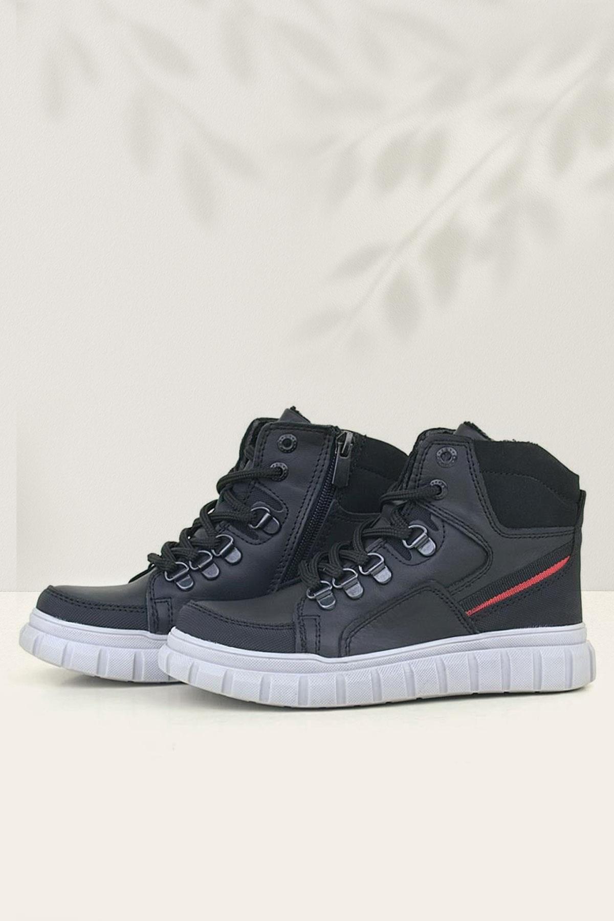 Hakiki Deri Siyah Fermuarlı Erkek Çocuk Bot - Görsel 3