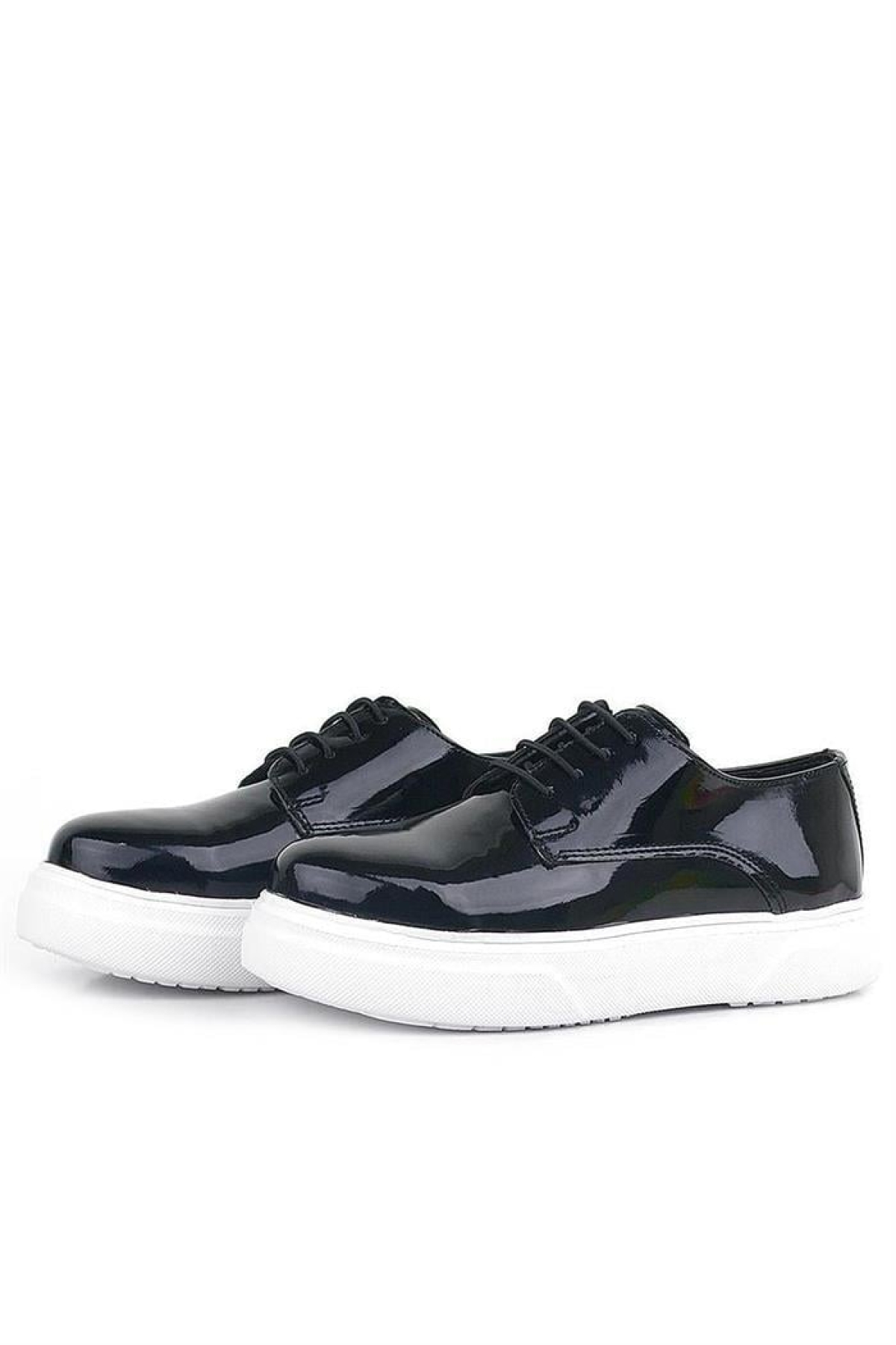 Derby Siyah Rugan Beyaz Taban Çocuk Klasik Ayakkabı - Görsel 6