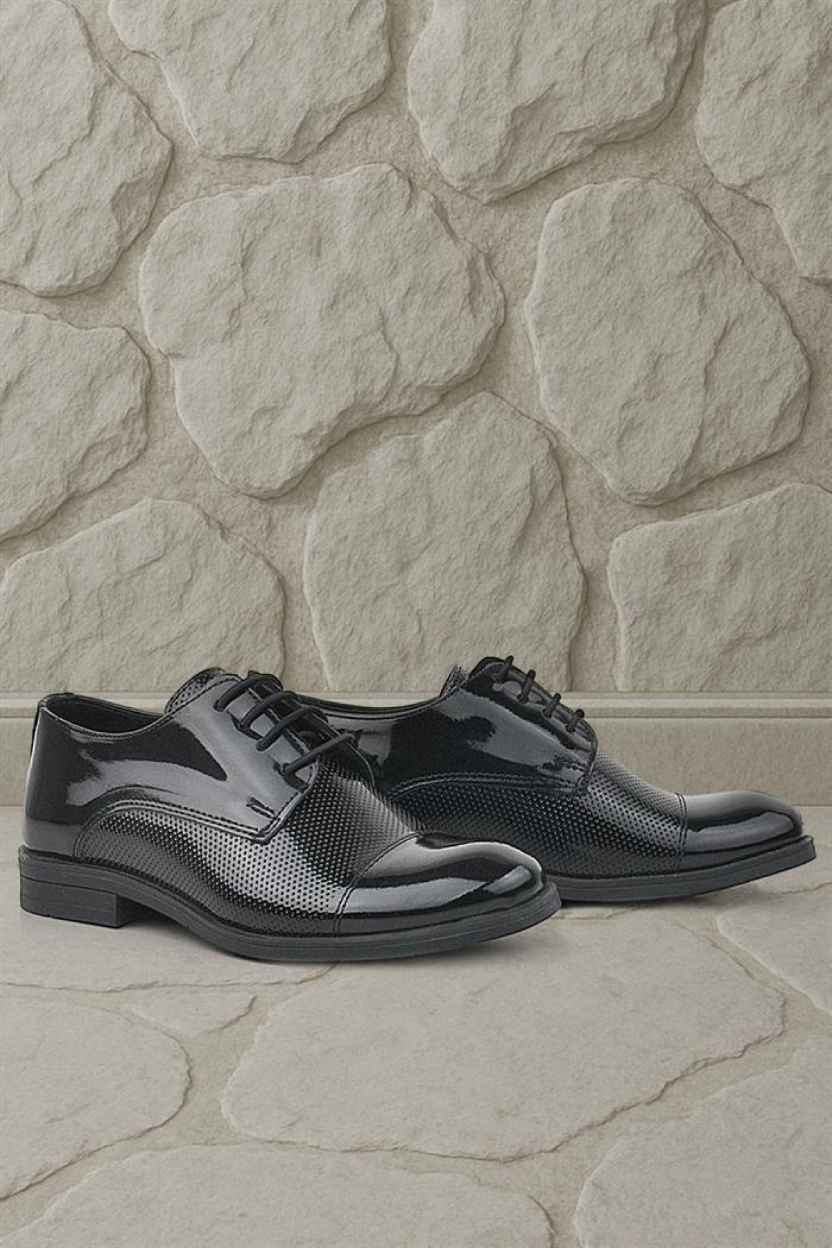 Siyah Rugan Bağcıklı Oxford Çocuk Klasik Ayakkabı - Görsel 2