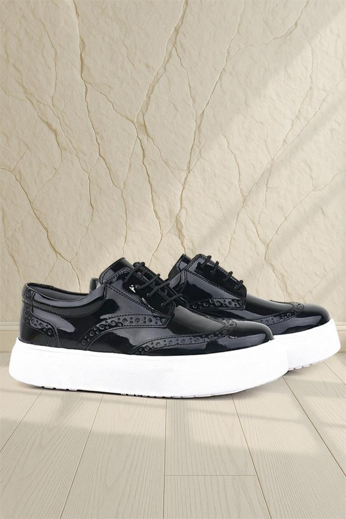 Siyah Rugan Beyaz Taban Oxford Çocuk Klasik Ayakkabı - Görsel 10