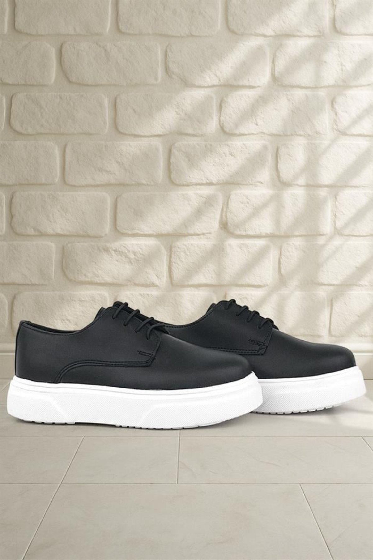 Derby Siyah Mat Beyaz Taban Çocuk Klasik Ayakkabı - Görsel 9
