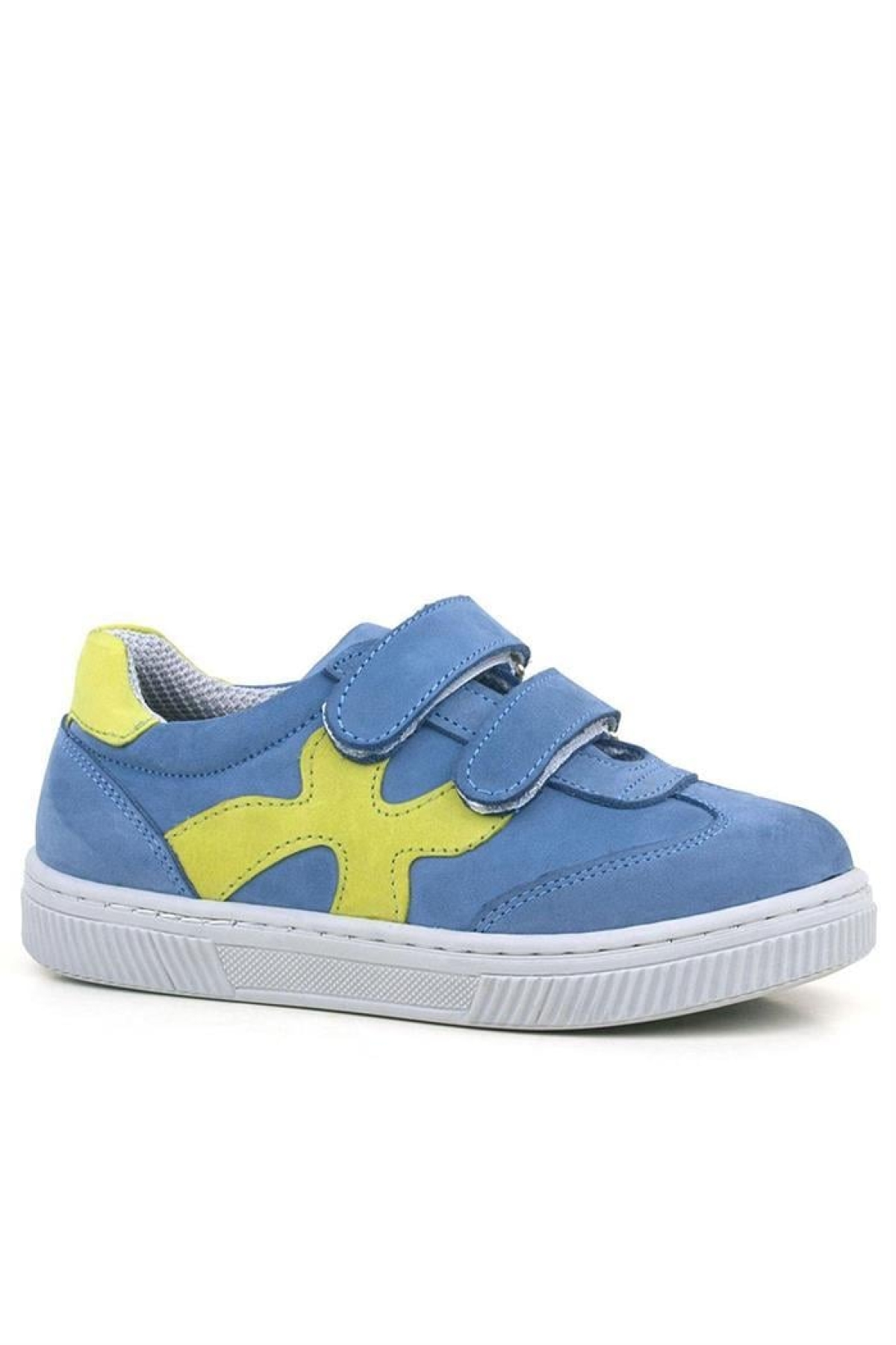Hakiki Deri Mavi Yeşil Cırtlı Çocuk Spor Ayakkabı - Görsel 2