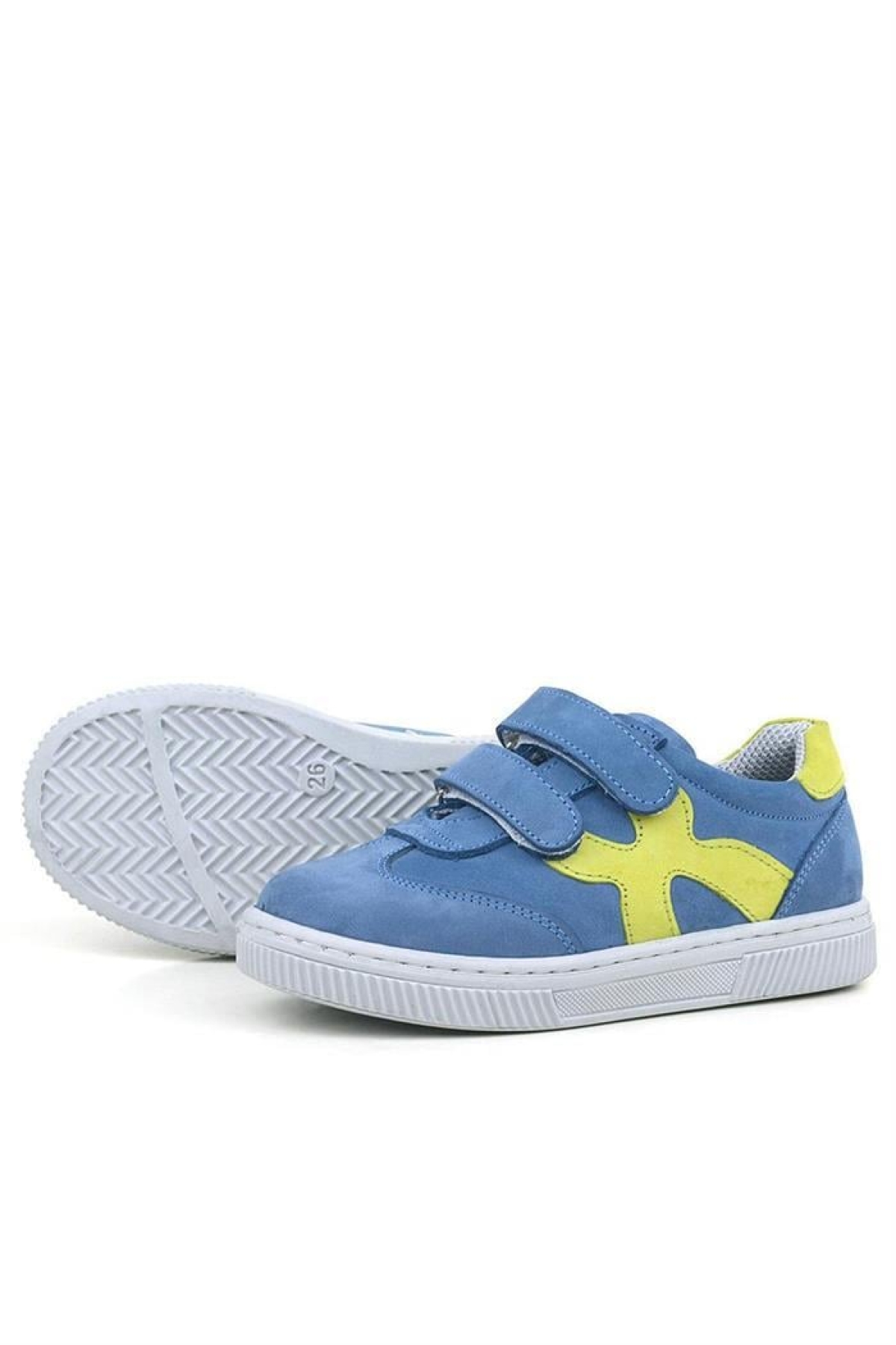 Hakiki Deri Mavi Yeşil Cırtlı Çocuk Spor Ayakkabı - Görsel 7