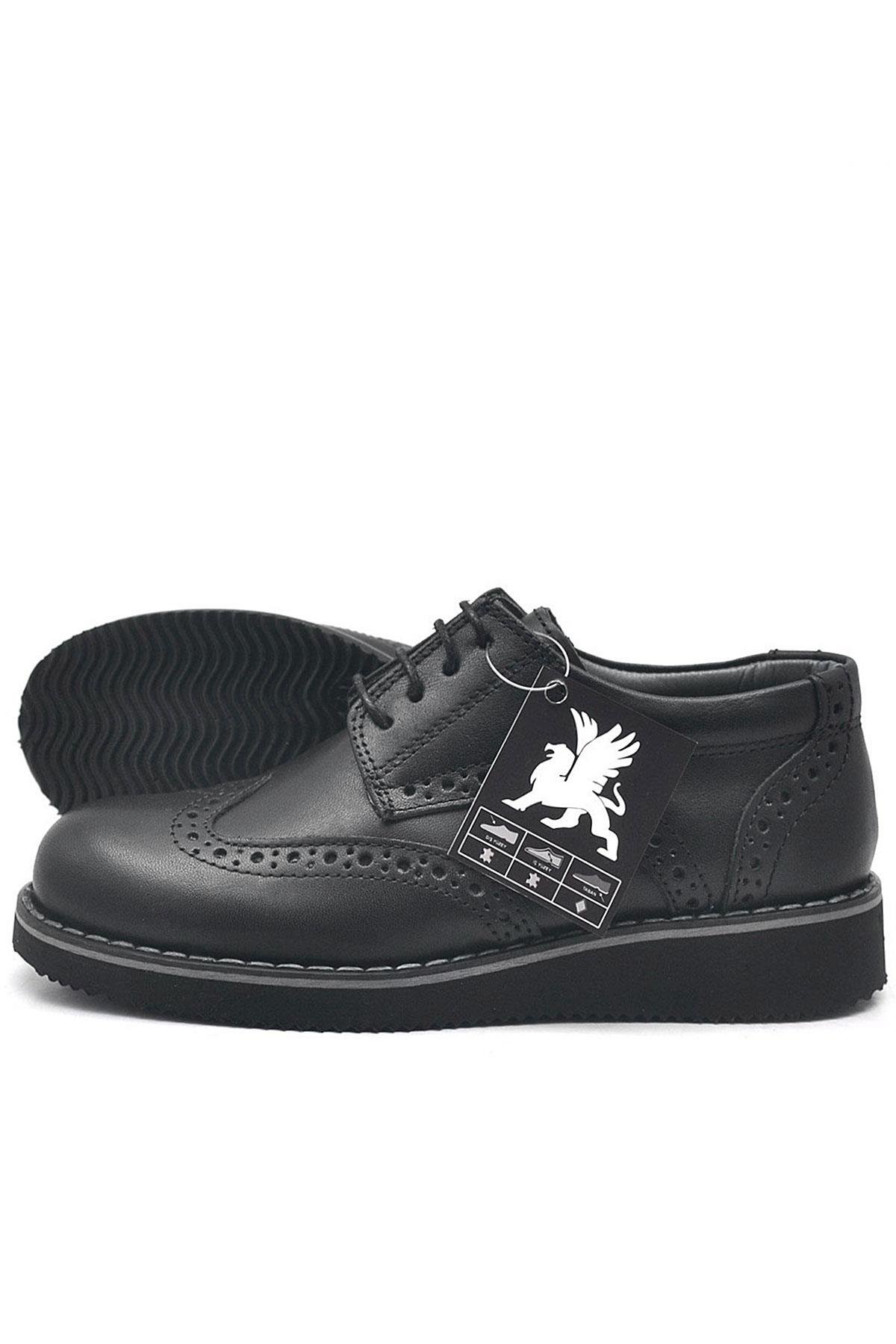 Hakiki Deri Bağcıklı Siyah Erkek Çocuk Klasik Okul Ayakkabı - Görsel 5