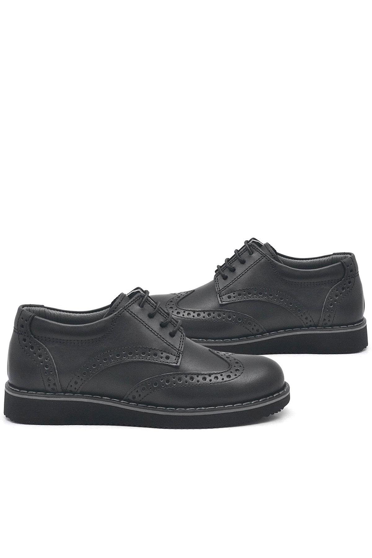 Hakiki Deri Bağcıklı Siyah Erkek Çocuk Klasik Okul Ayakkabı - Görsel 8