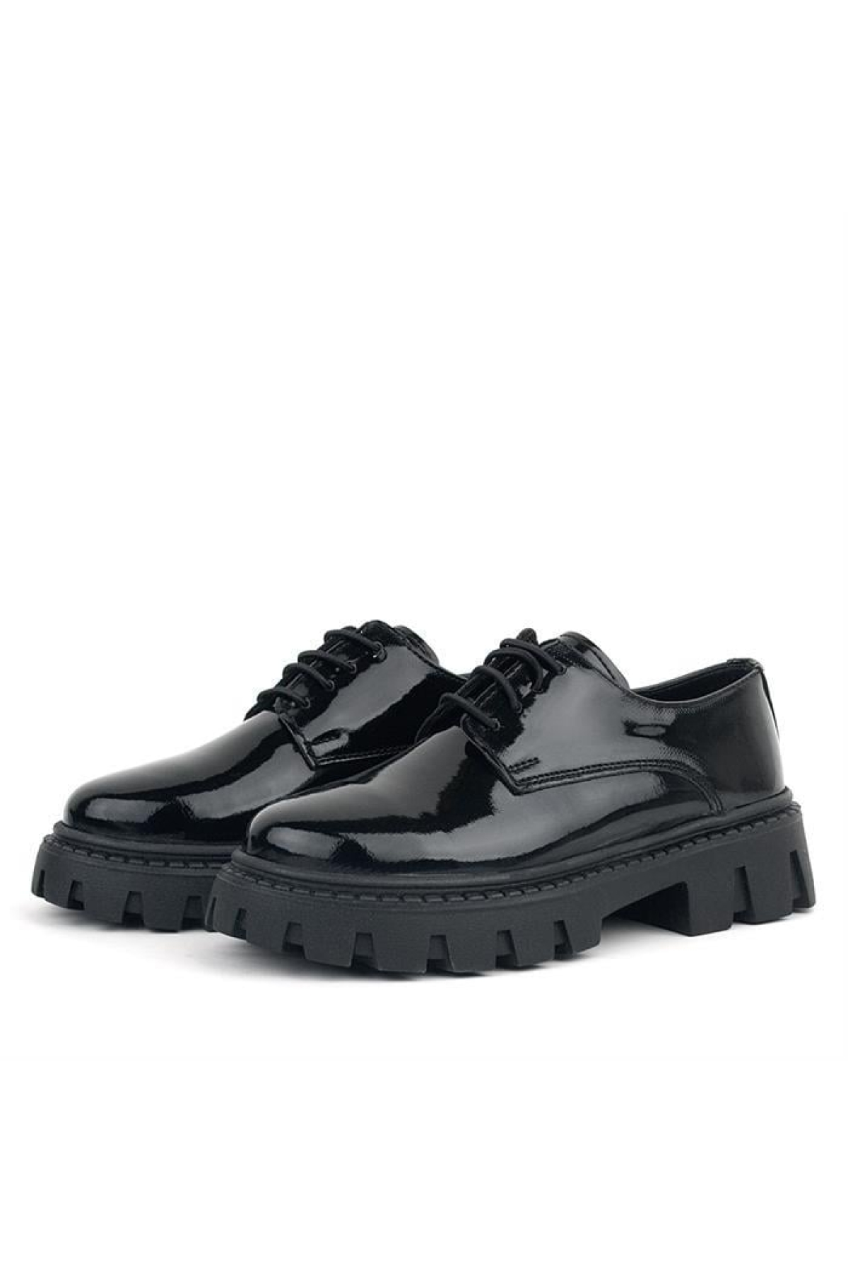 Siyah Rugan Bağcıklı Kız Çocuk Oxford Okul Ayakkabı - Görsel 5