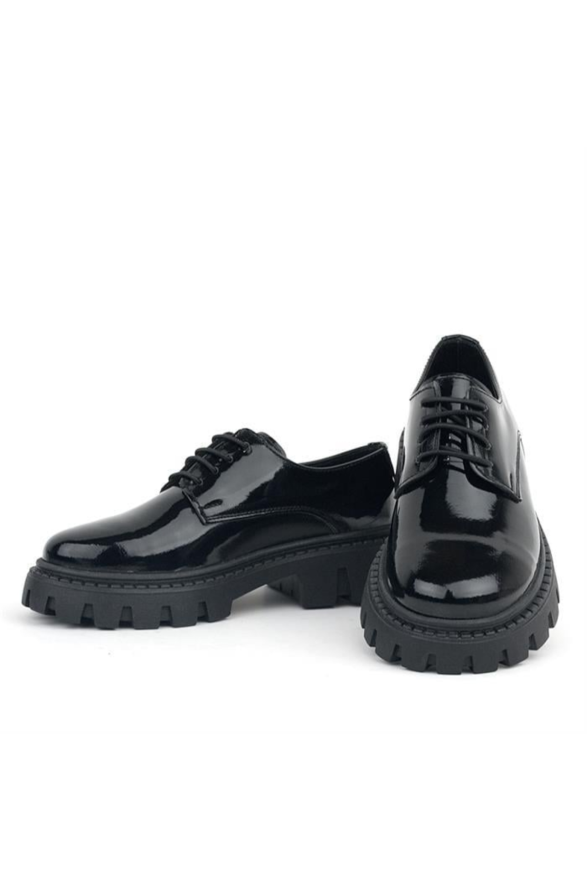 Siyah Rugan Bağcıklı Kız Çocuk Oxford Okul Ayakkabı - Görsel 6