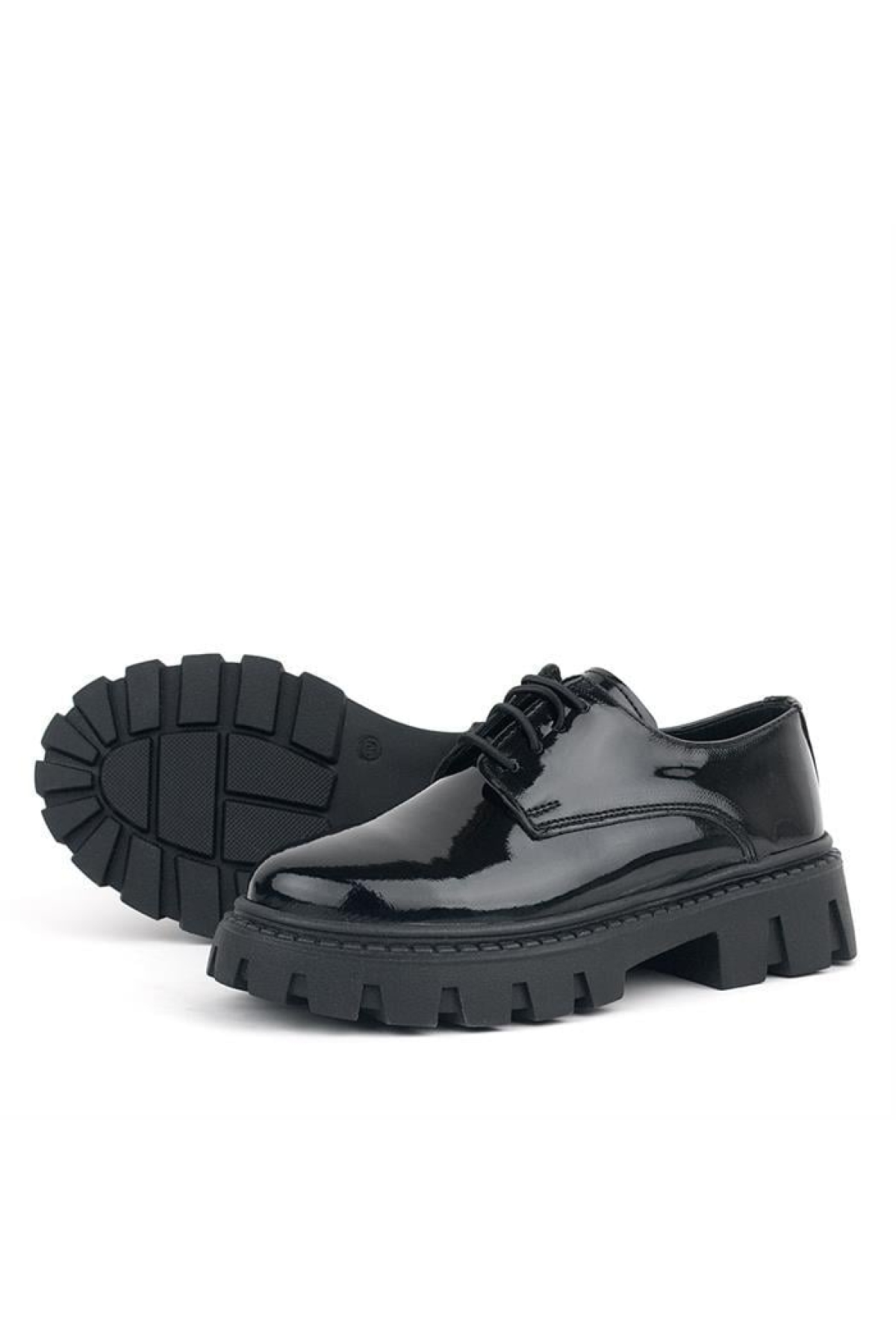 Siyah Rugan Bağcıklı Kız Çocuk Oxford Okul Ayakkabı - Görsel 7
